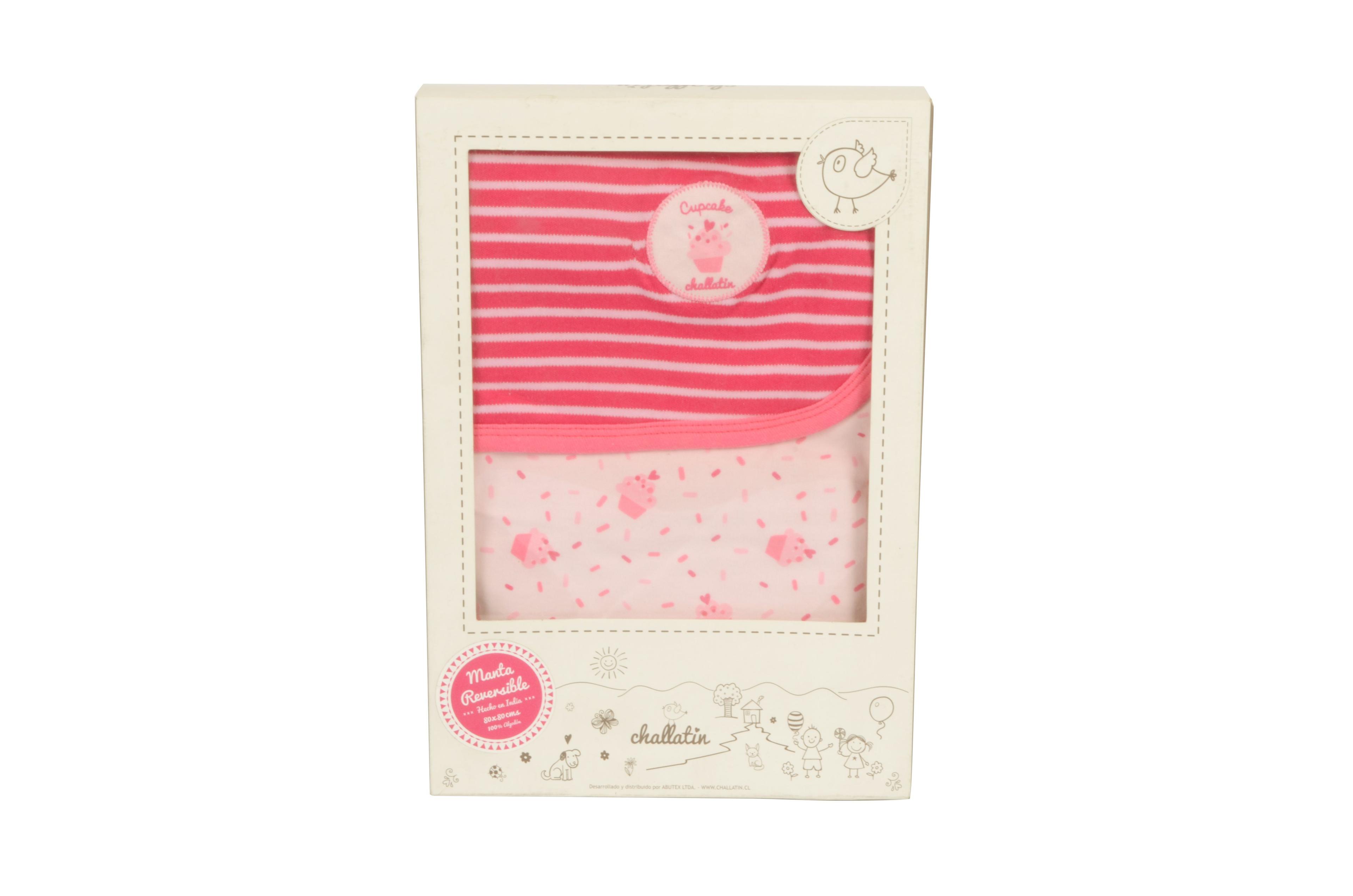 Manta Reversible En Caja, Doble Tela Rosado-0