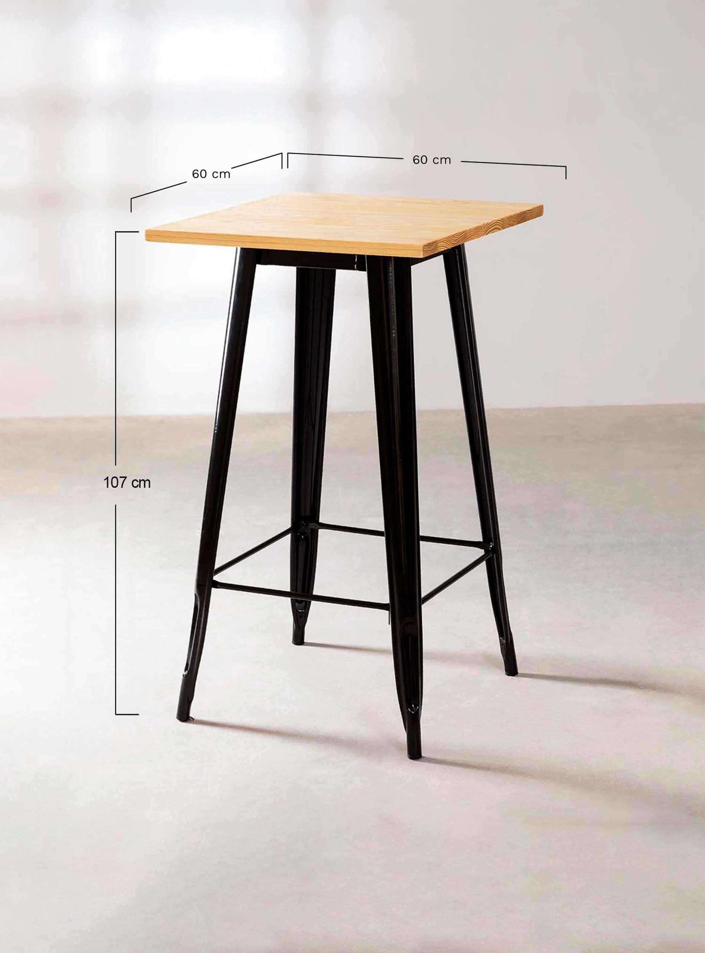 Mesa Tolix Madera Alta Bar 60 x 60 cm-2