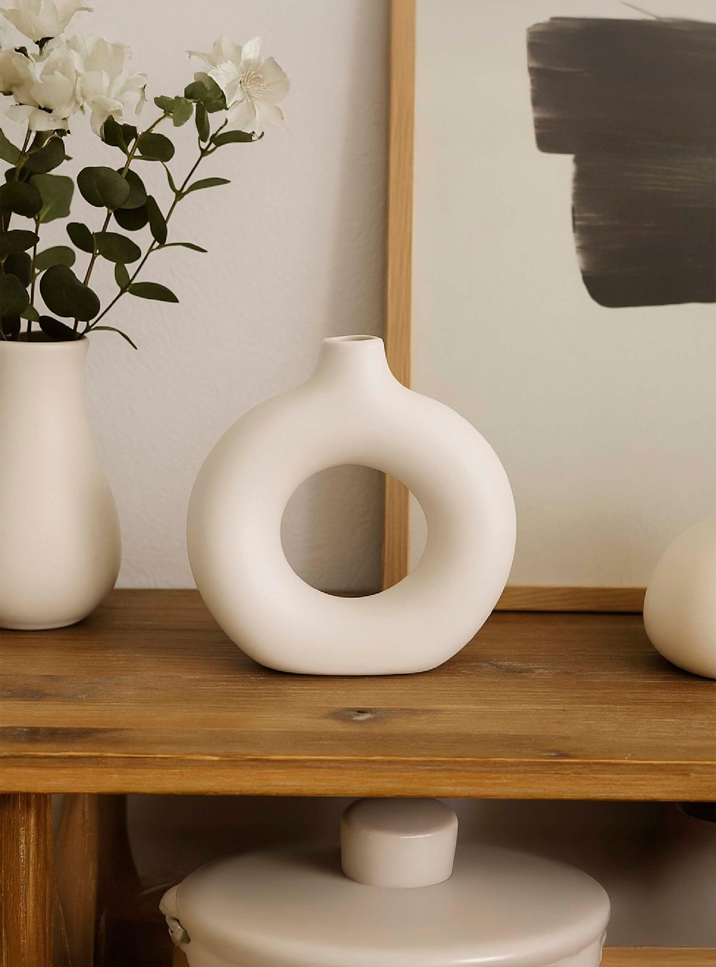 Florero Redondo Cerámica Blanco 23 cm-2