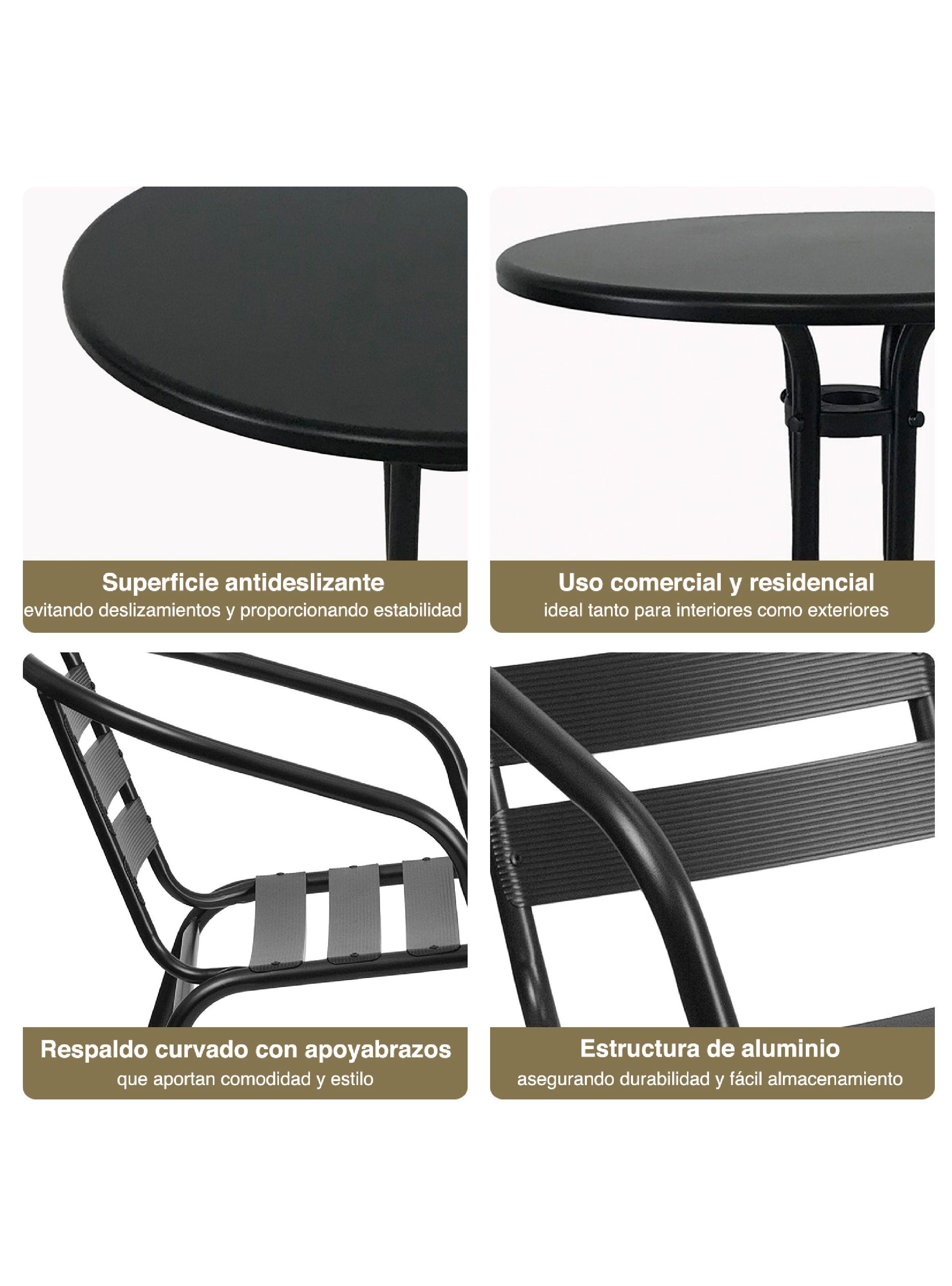 Set terraza 2 sillas acero + Mesa acero Negro 70x60 cm-6
