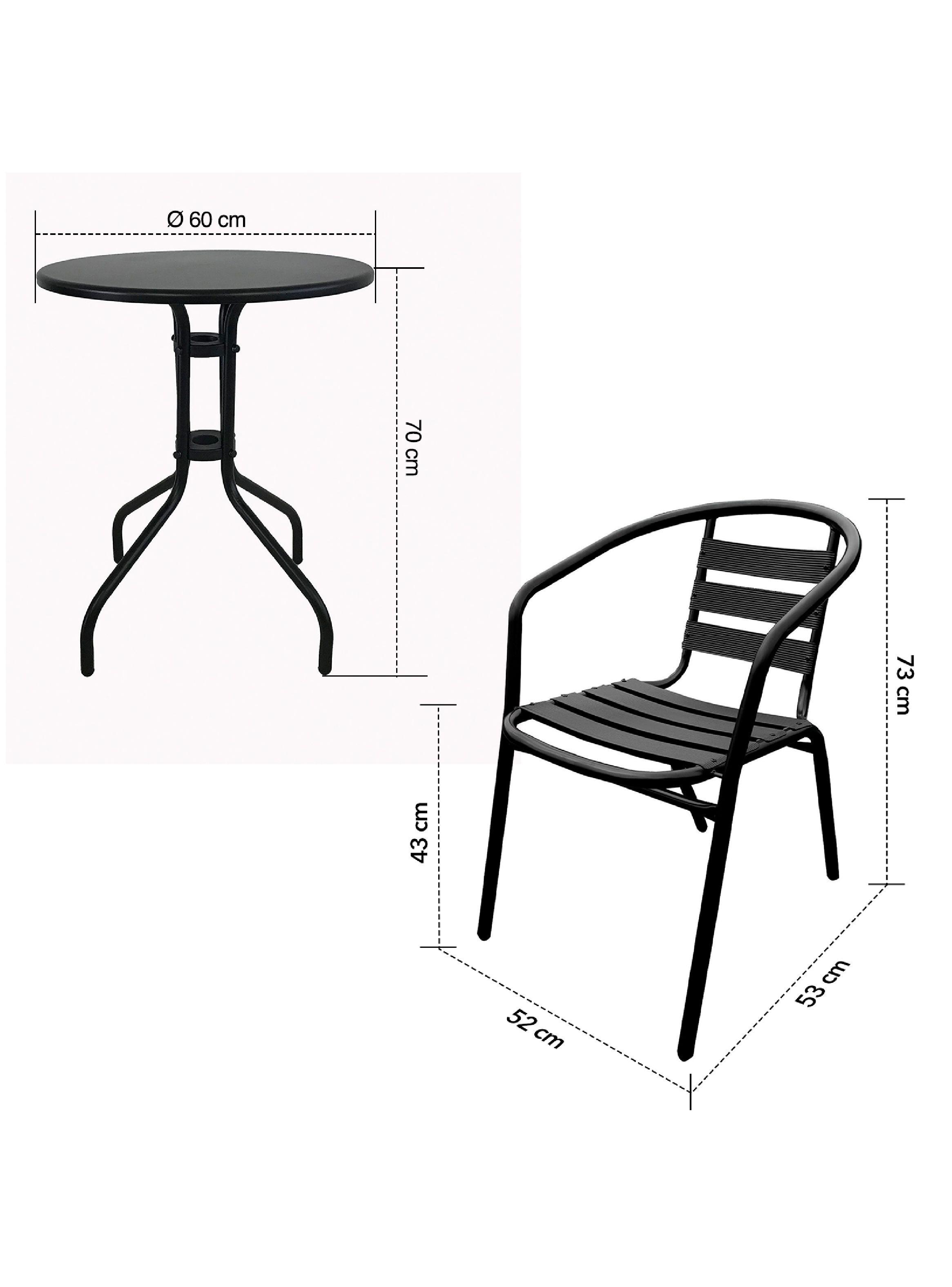 Set terraza 2 sillas acero + Mesa acero Negro 70x60 cm-7
