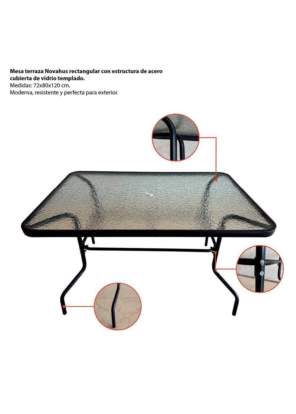 Mesa Terraza Vidrio y Acero 120x80x72cm Negra-3