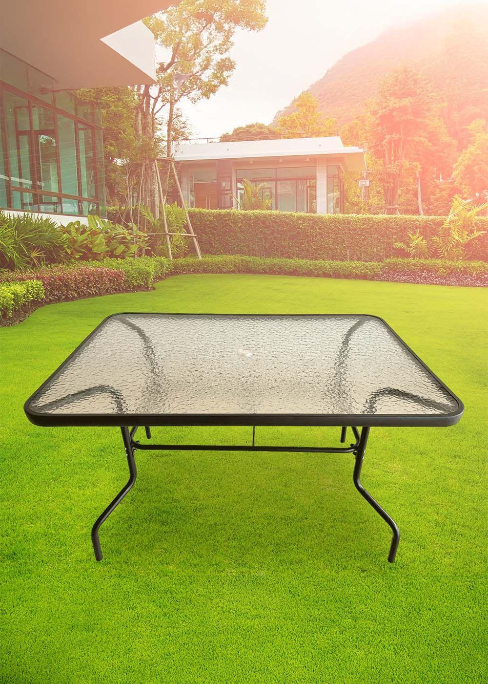 Mesa Terraza Vidrio y Acero 120x80x72cm Negra-5