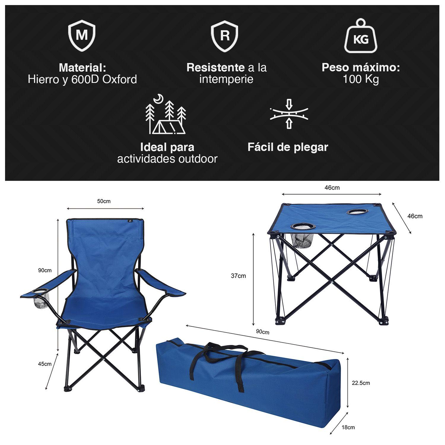 Set Mesa y Sillas Plegables de Camping Azul-2
