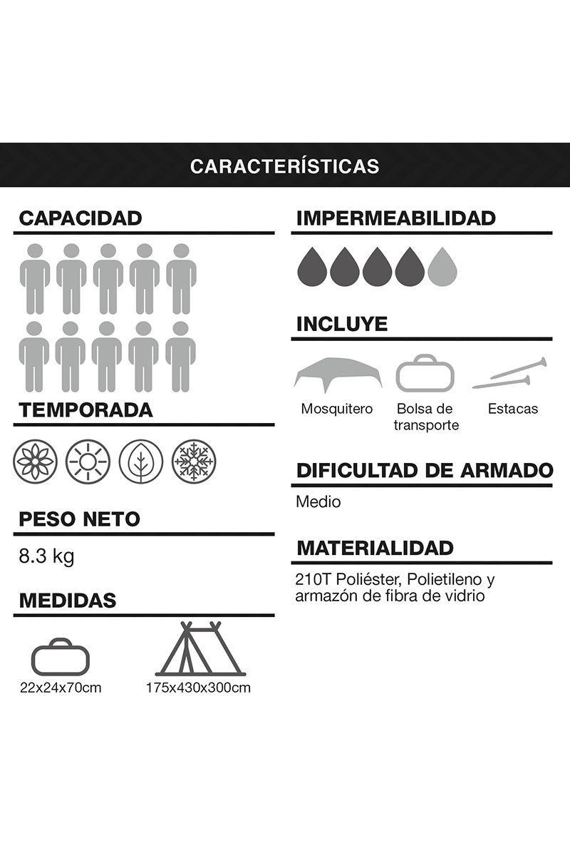 Carpa 10 Personas Camping Outdoor Verde-3