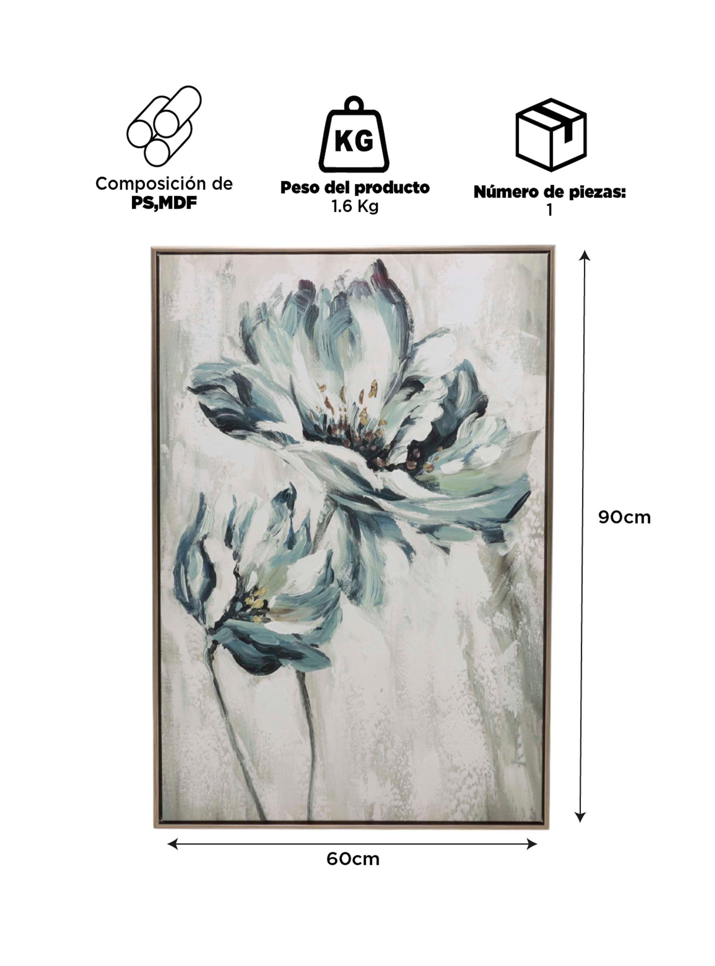 Cuadro Decorativo Flor Turquesa 90x60cm-1