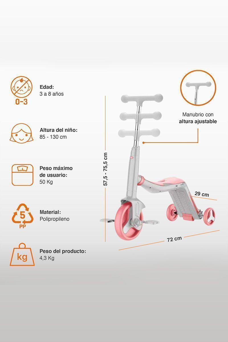 Triciclo Infantil 3 en 1 con Música Rosado-2
