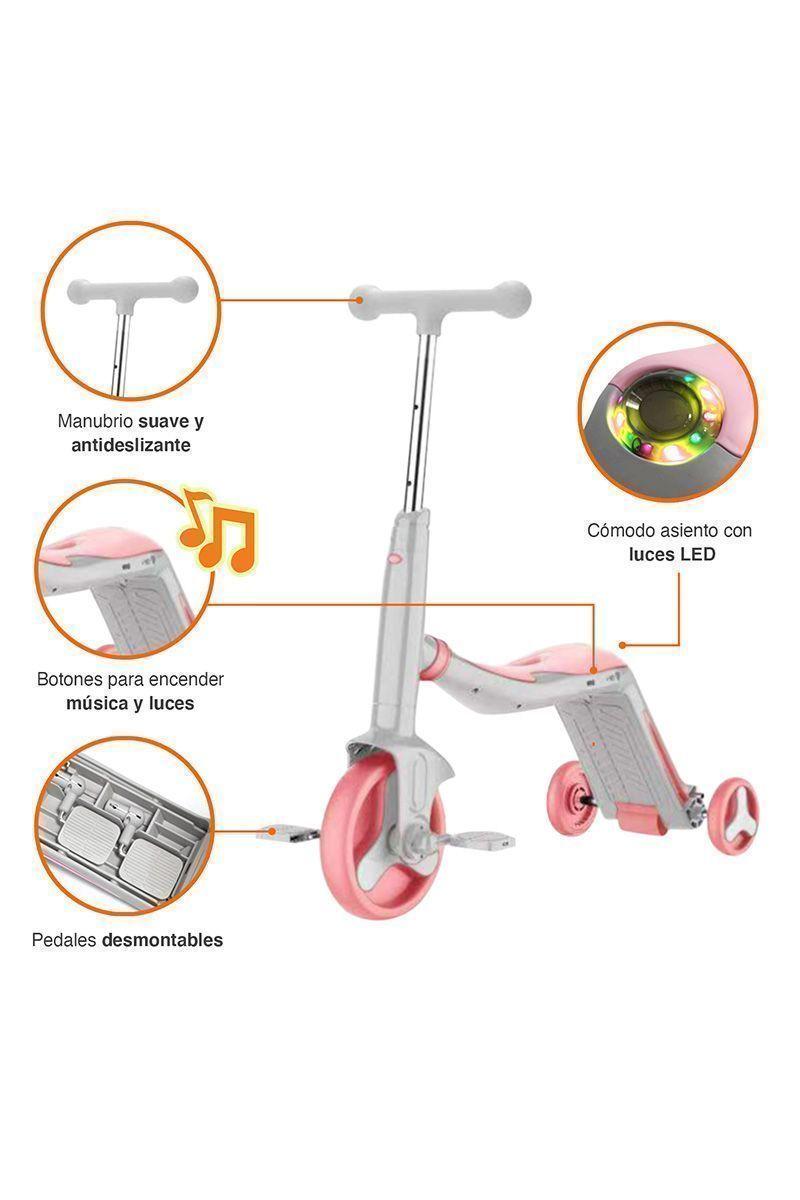 Triciclo Infantil 3 en 1 con Música Rosado-3