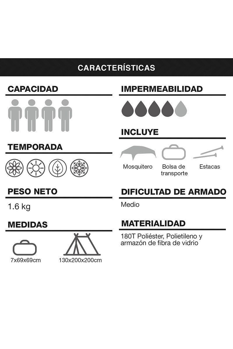 Carpa 4 Personas Camping Outdoor Azul-3