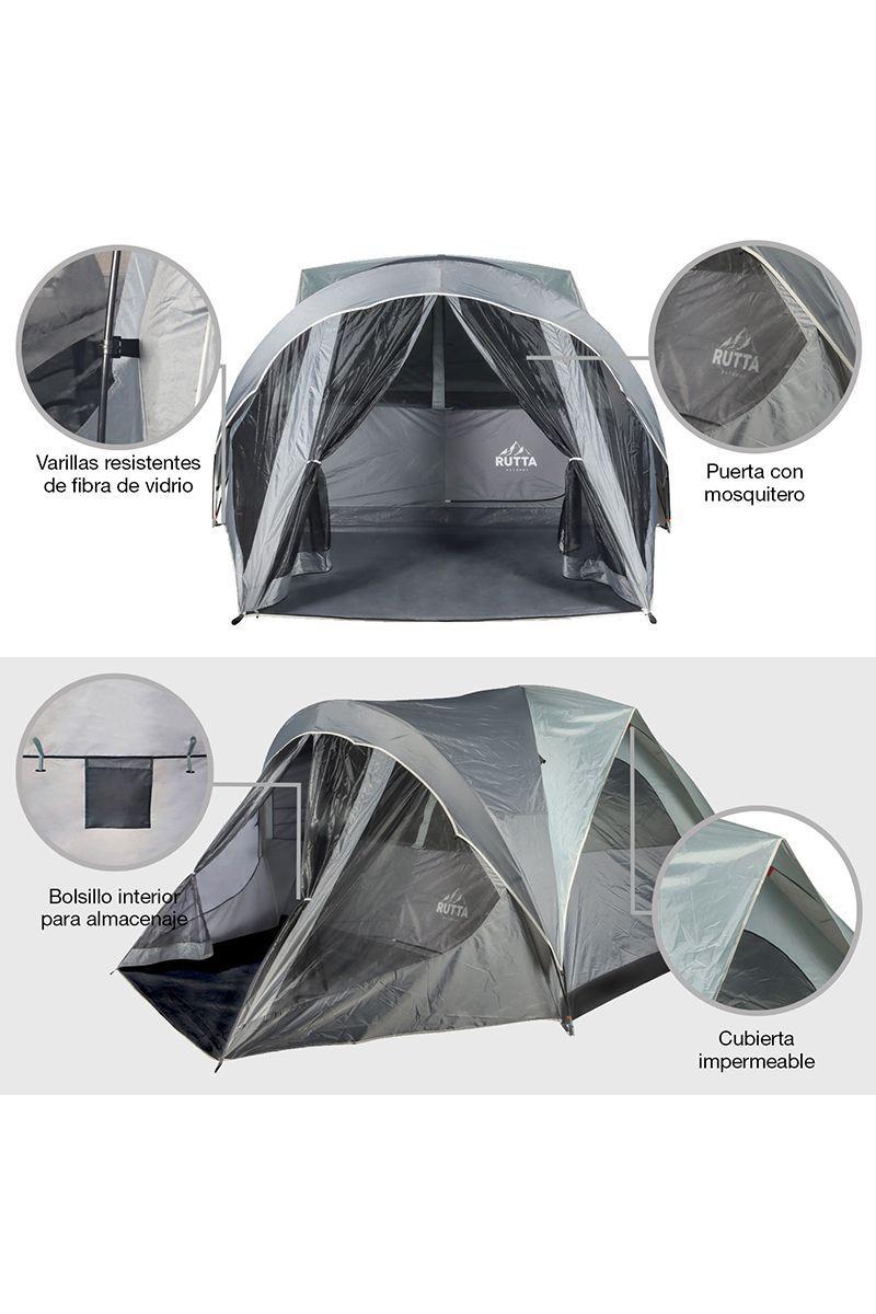 Carpa con Pantalla 6 Personas Camping Gris-1
