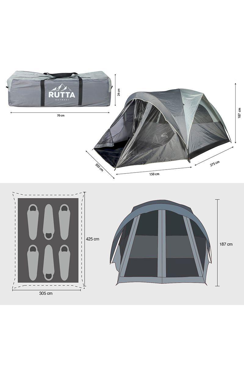 Carpa con Pantalla 6 Personas Camping Gris-2