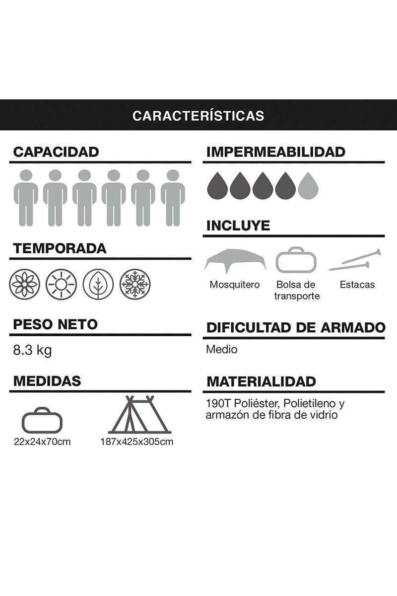 Carpa con Pantalla 6 Personas Camping Gris-3
