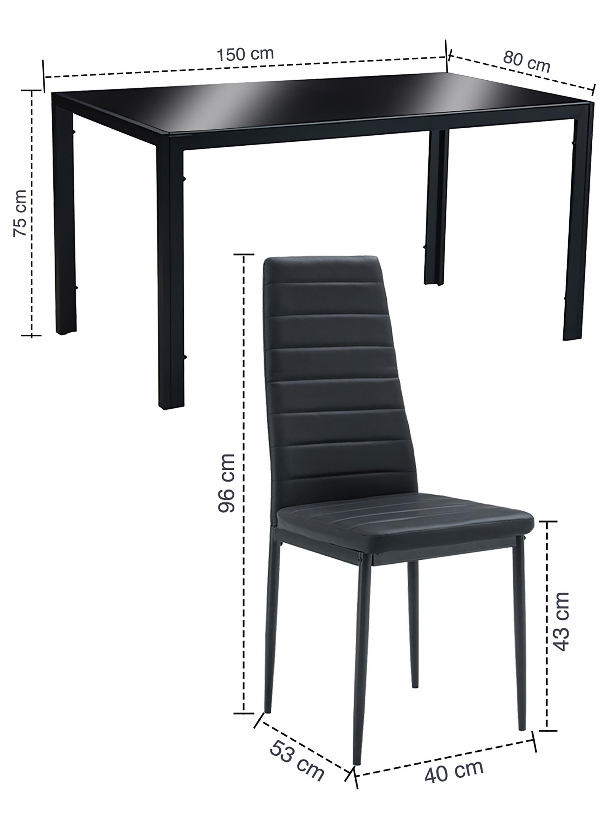 Comedor Mesa Vidrio 75x80x150 6 Sillas Pu Negro-2