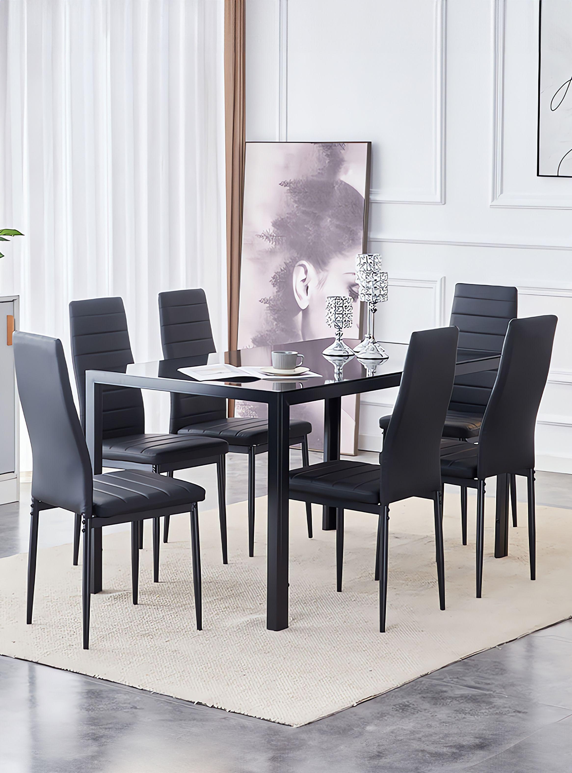 Comedor Mesa Vidrio 75x80x150 6 Sillas Pu Negro-5
