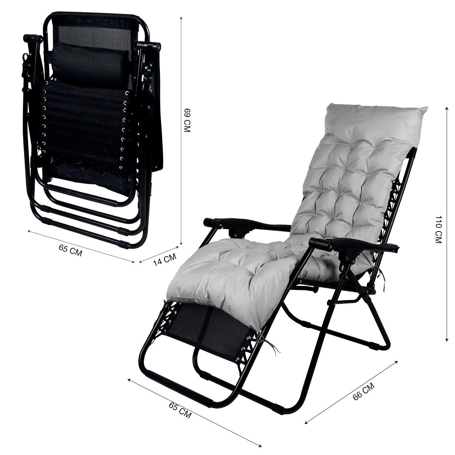 Reposera Plegable con Acolchado - Gris-4