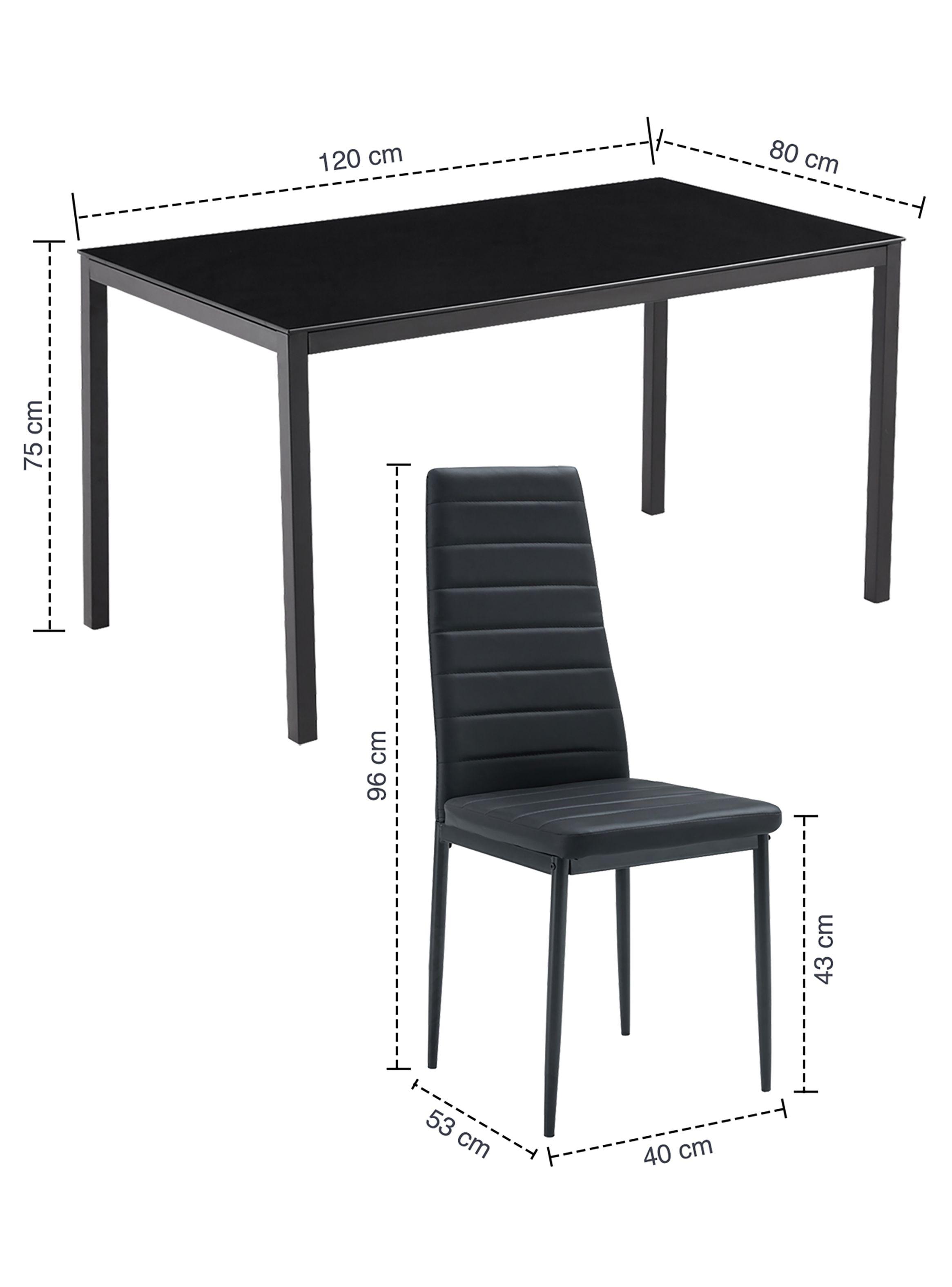 Comedor Mesa Vidrio 75x80x120cm + 4 Sillas Pu Negro-2