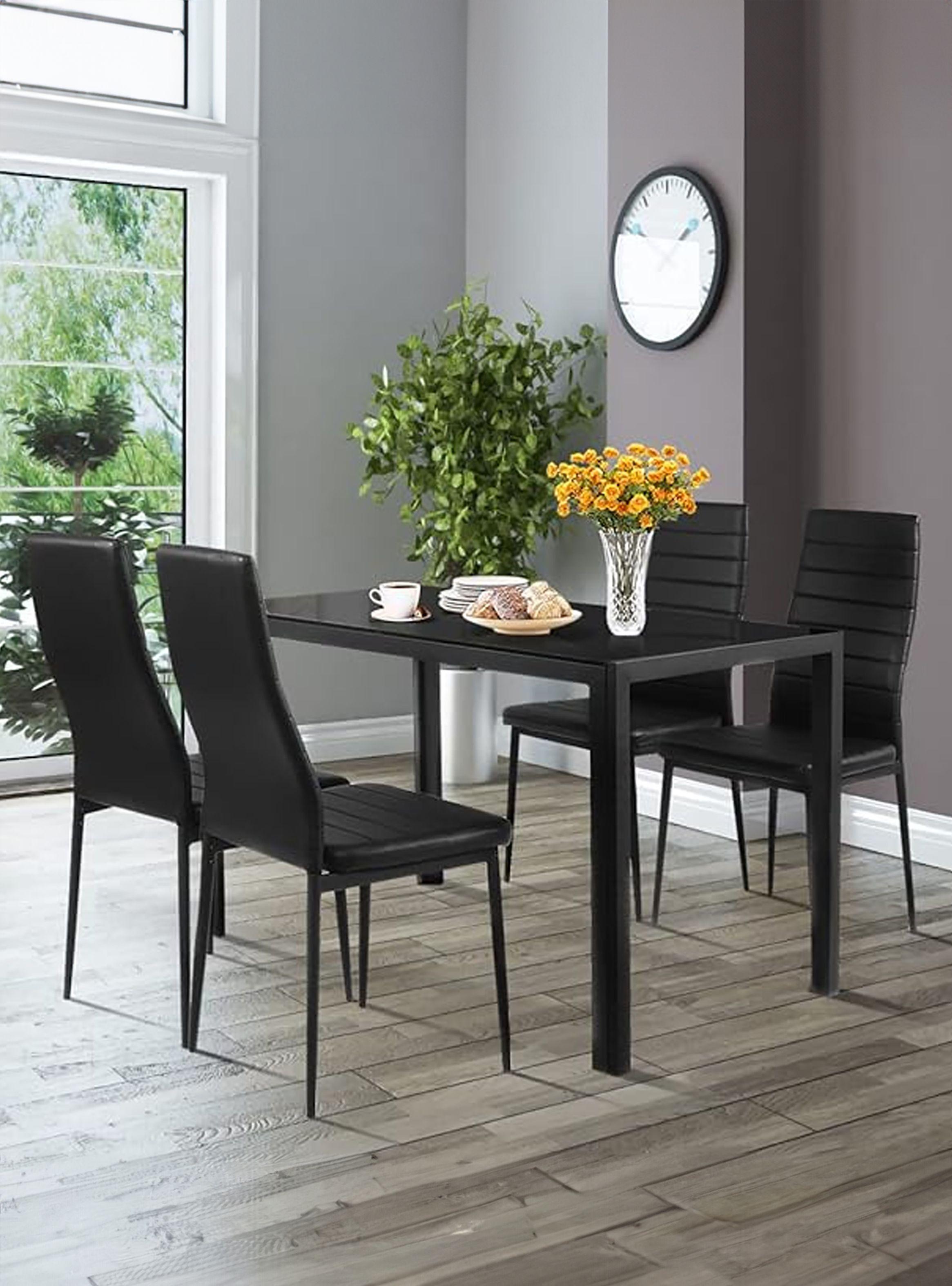 Comedor Mesa Vidrio 75x80x120cm + 4 Sillas Pu Negro-5