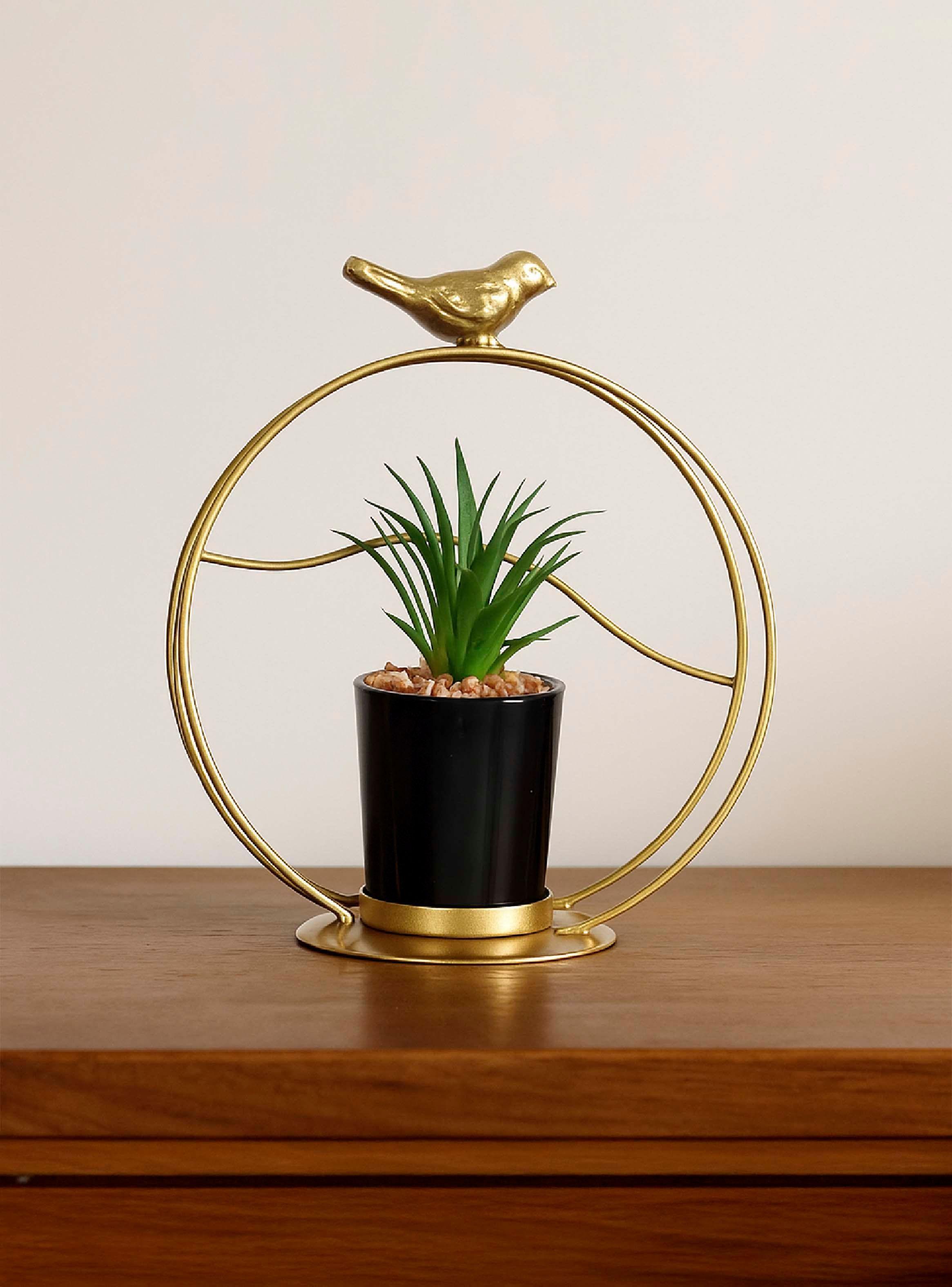 Figura Decorativa Candelabro Pajarito con Mini Planta-2