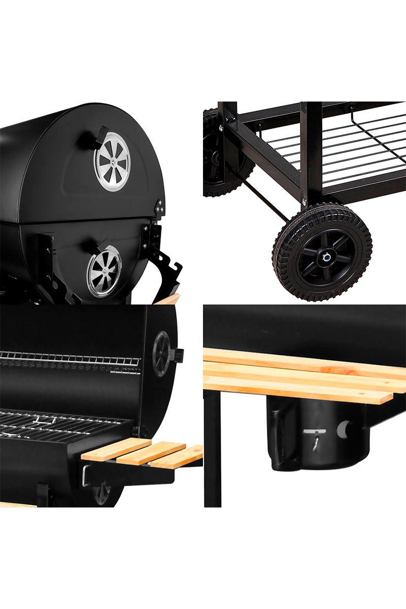 Parrilla A Carbón Con Tapa Y Ruedas Deluxe Negro-4