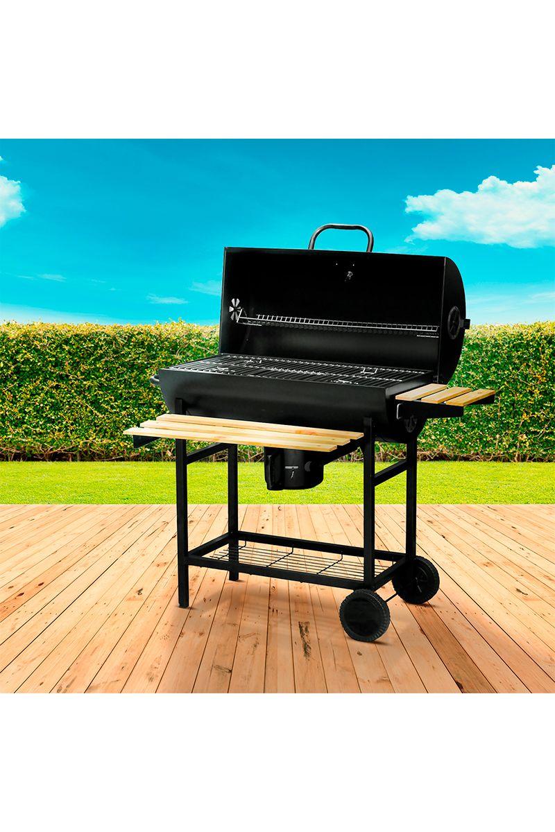 Parrilla A Carbón Con Tapa Y Ruedas Deluxe Negro-1