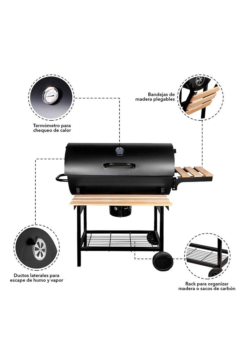 Parrilla A Carbón Con Tapa Y Ruedas Deluxe Negro-3