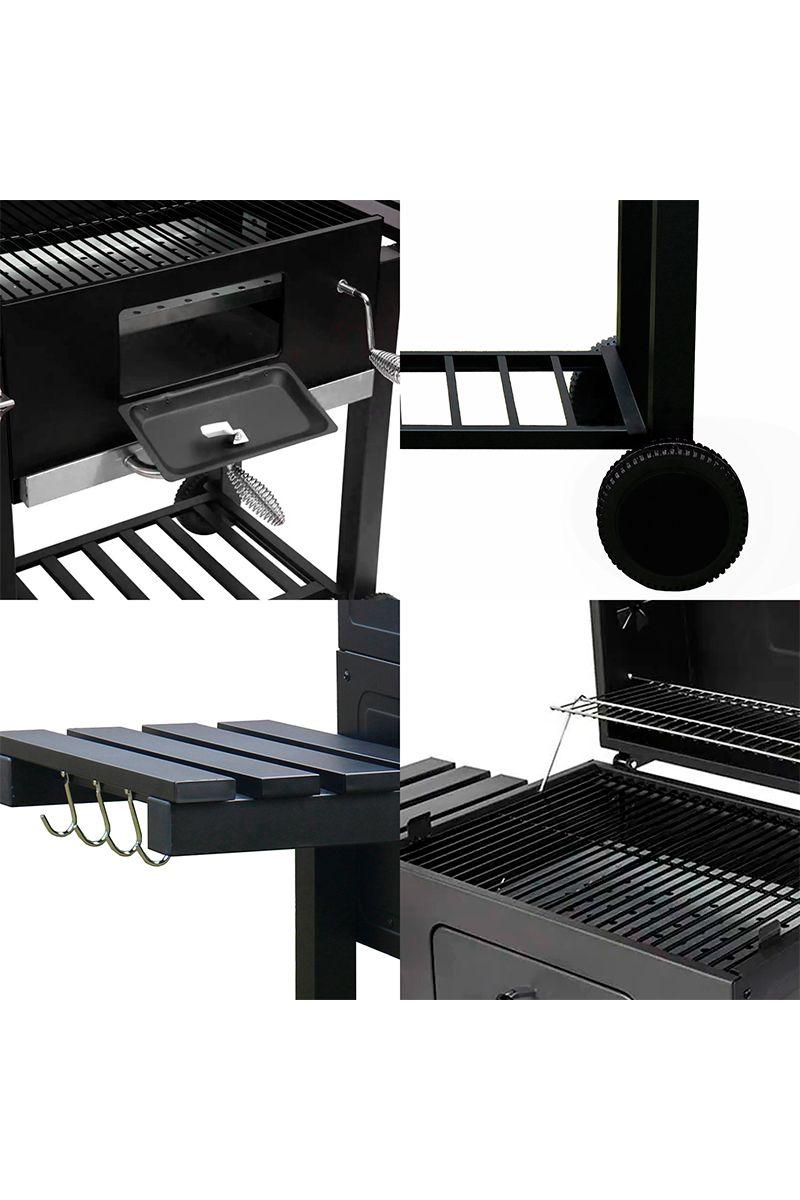 Parrilla A Carbón Con Tapa Y Ruedas Premium Negro-4
