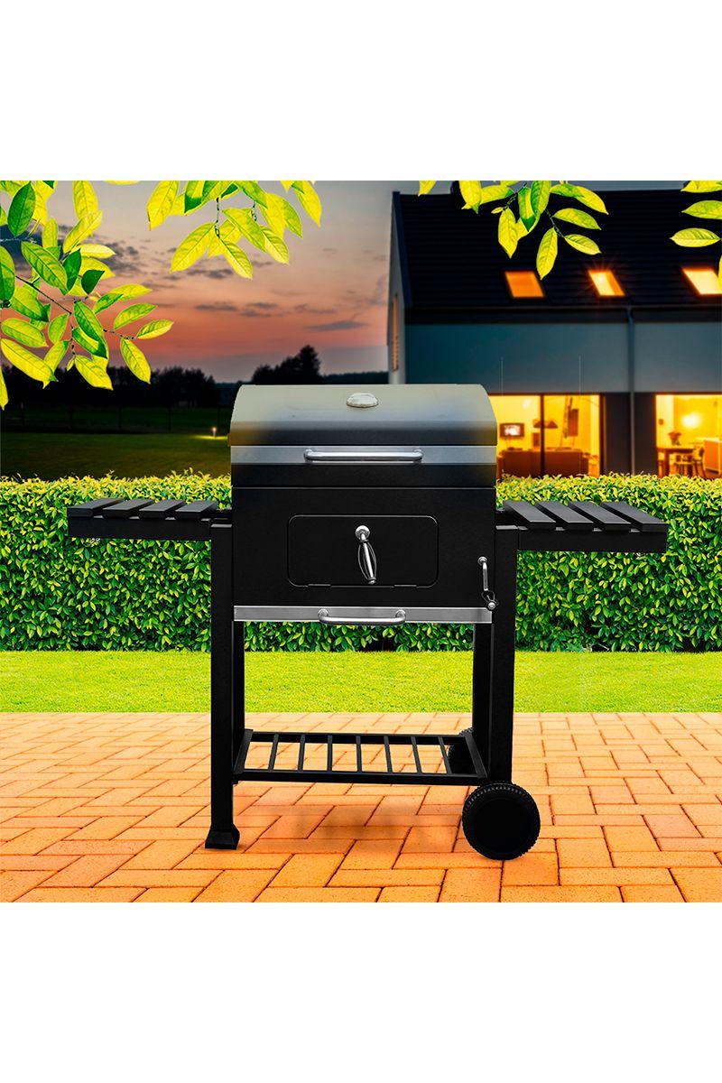 Parrilla A Carbón Con Tapa Y Ruedas Premium Negro-5