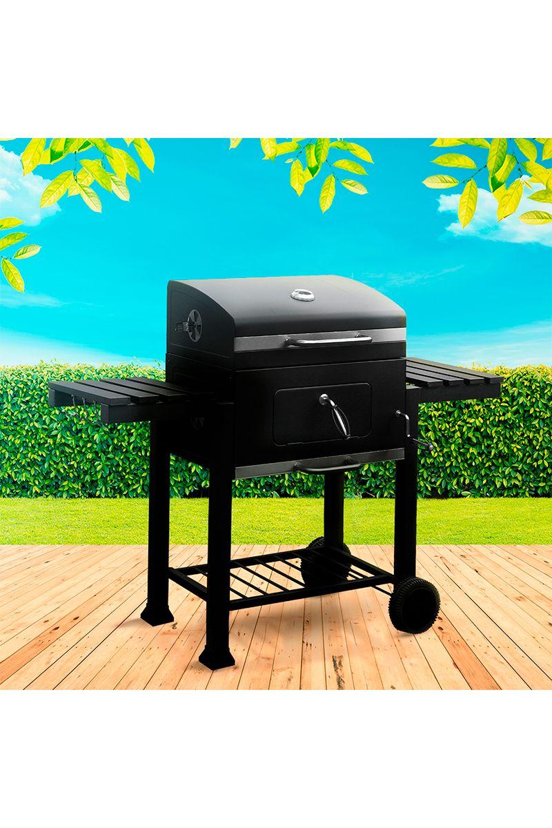 Parrilla A Carbón Con Tapa Y Ruedas Premium Negro-1