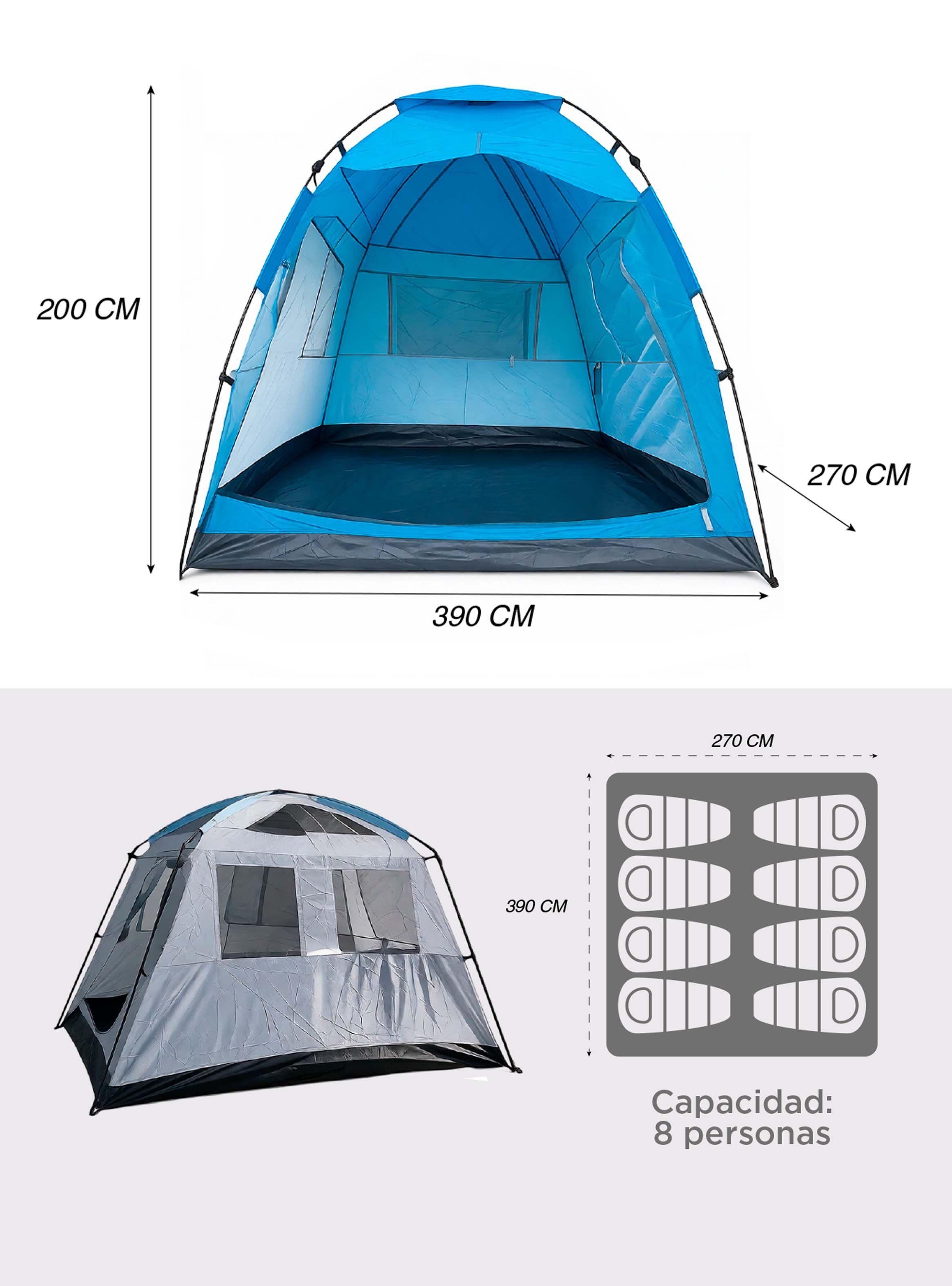 Carpa Camping Yosemite 8 pers. techo largo 3 m doble toldo-3