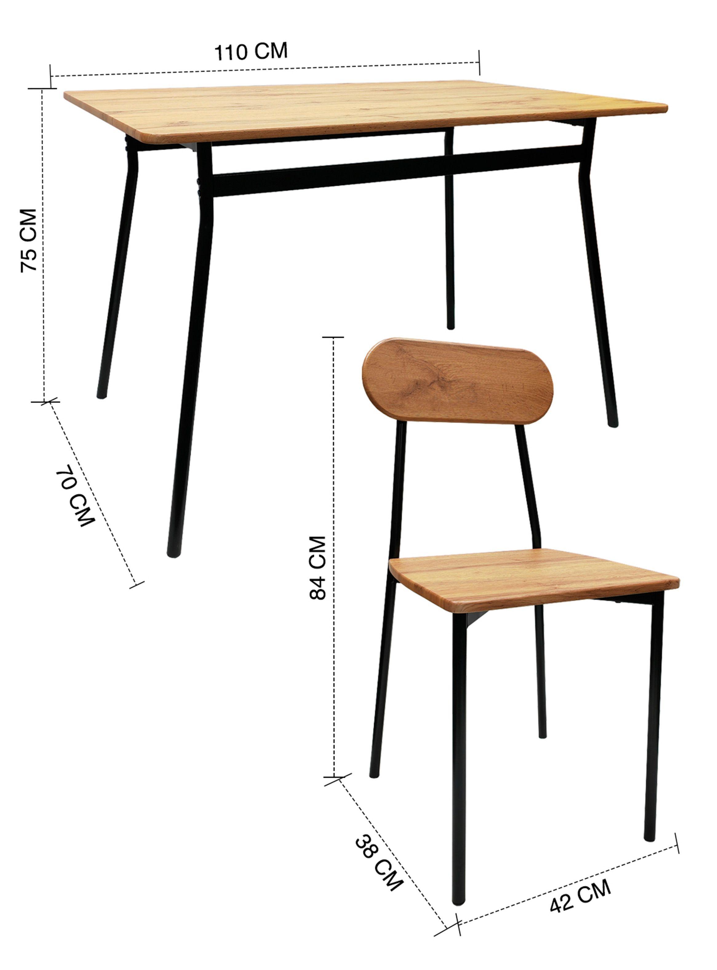 Comedor Rustik Mesa 70x75x110 4 Sillas Metal Madera-2