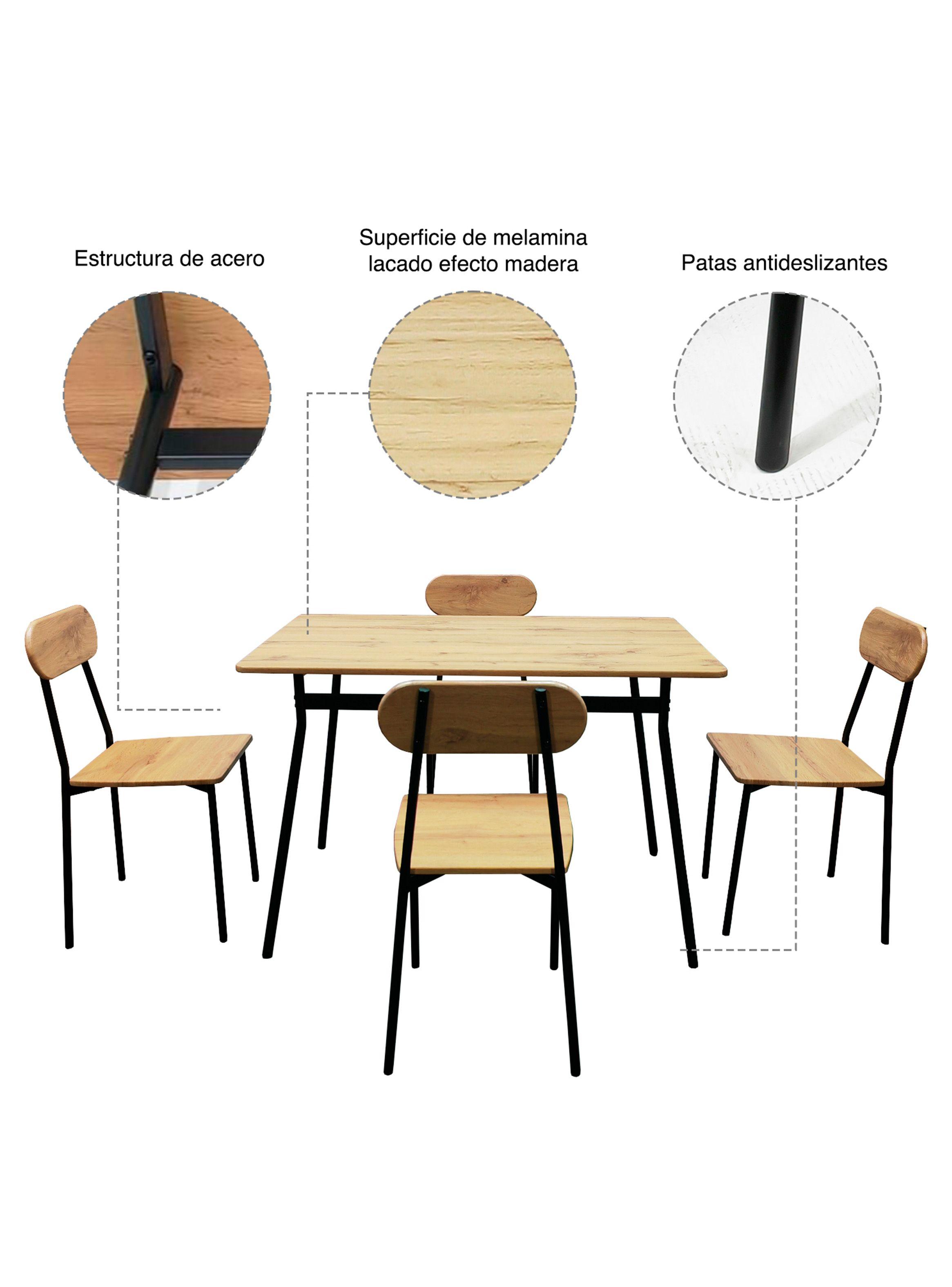Comedor Rustik Mesa 70x75x110 4 Sillas Metal Madera-4