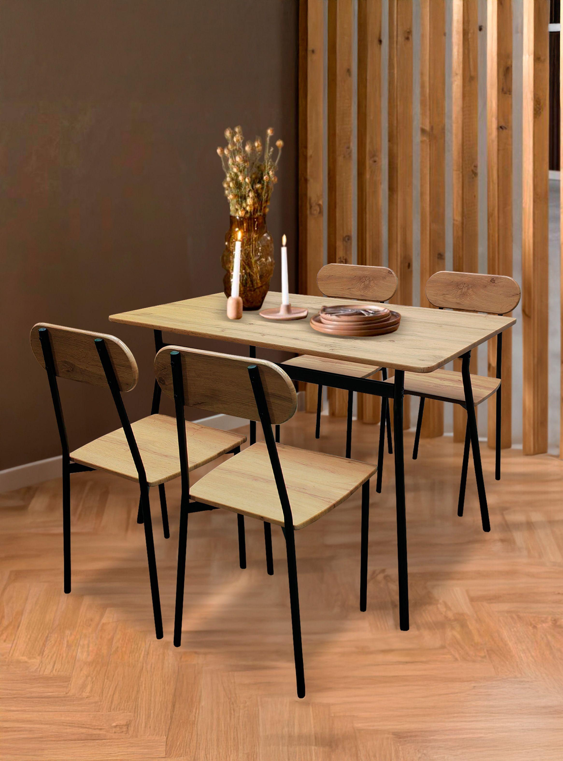 Comedor Rustik Mesa 70x75x110 4 Sillas Metal Madera-5