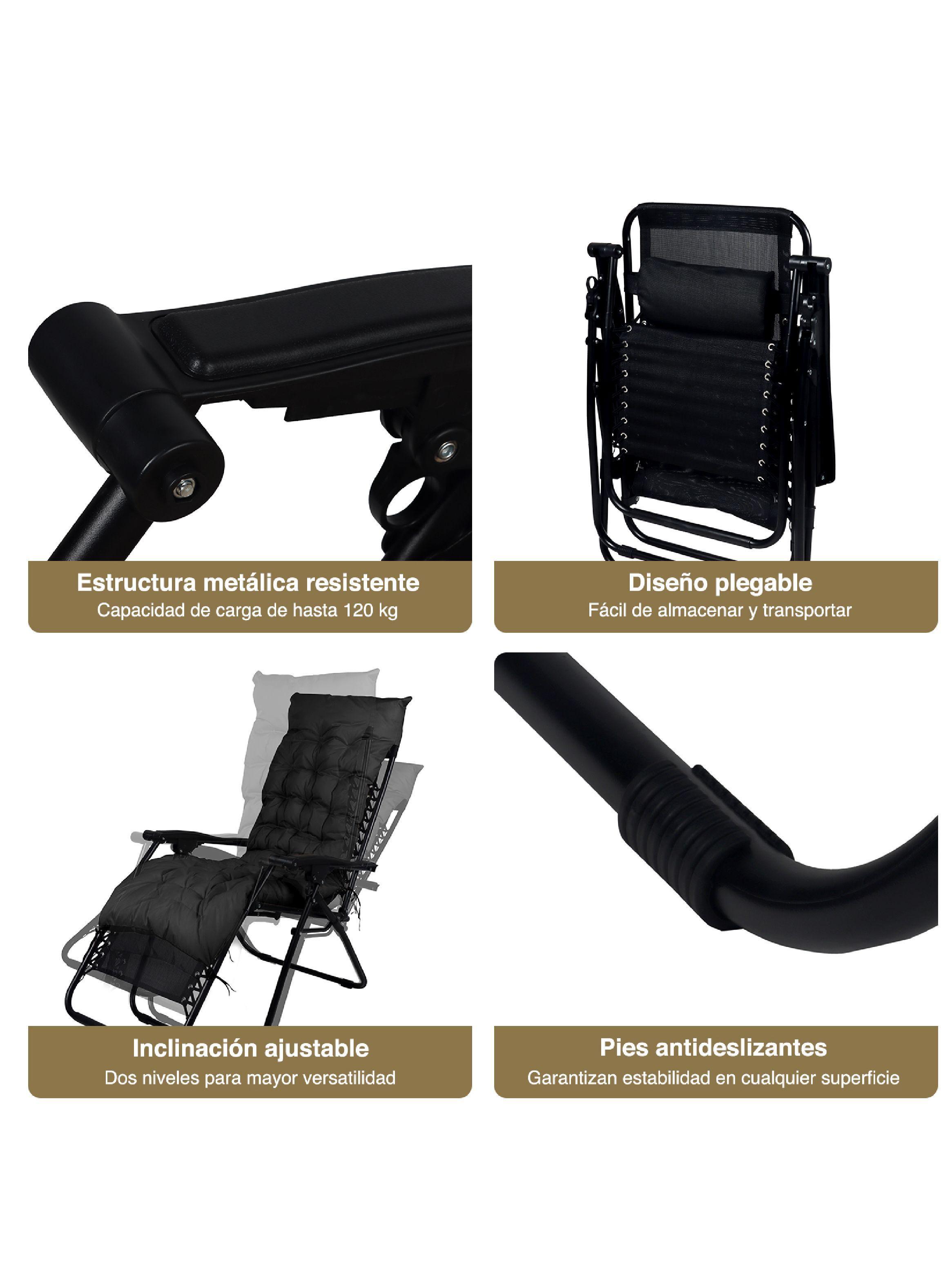 Reposera Plegable con Acolchado Negro-5
