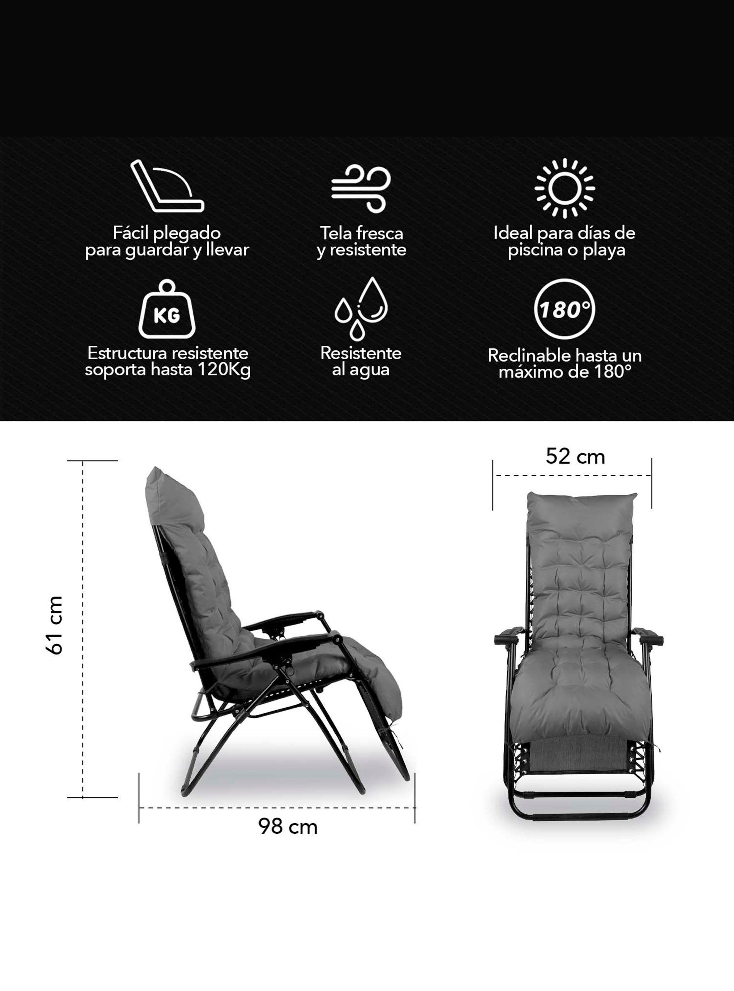 Reposera Plegable con Acolchado Negro-2