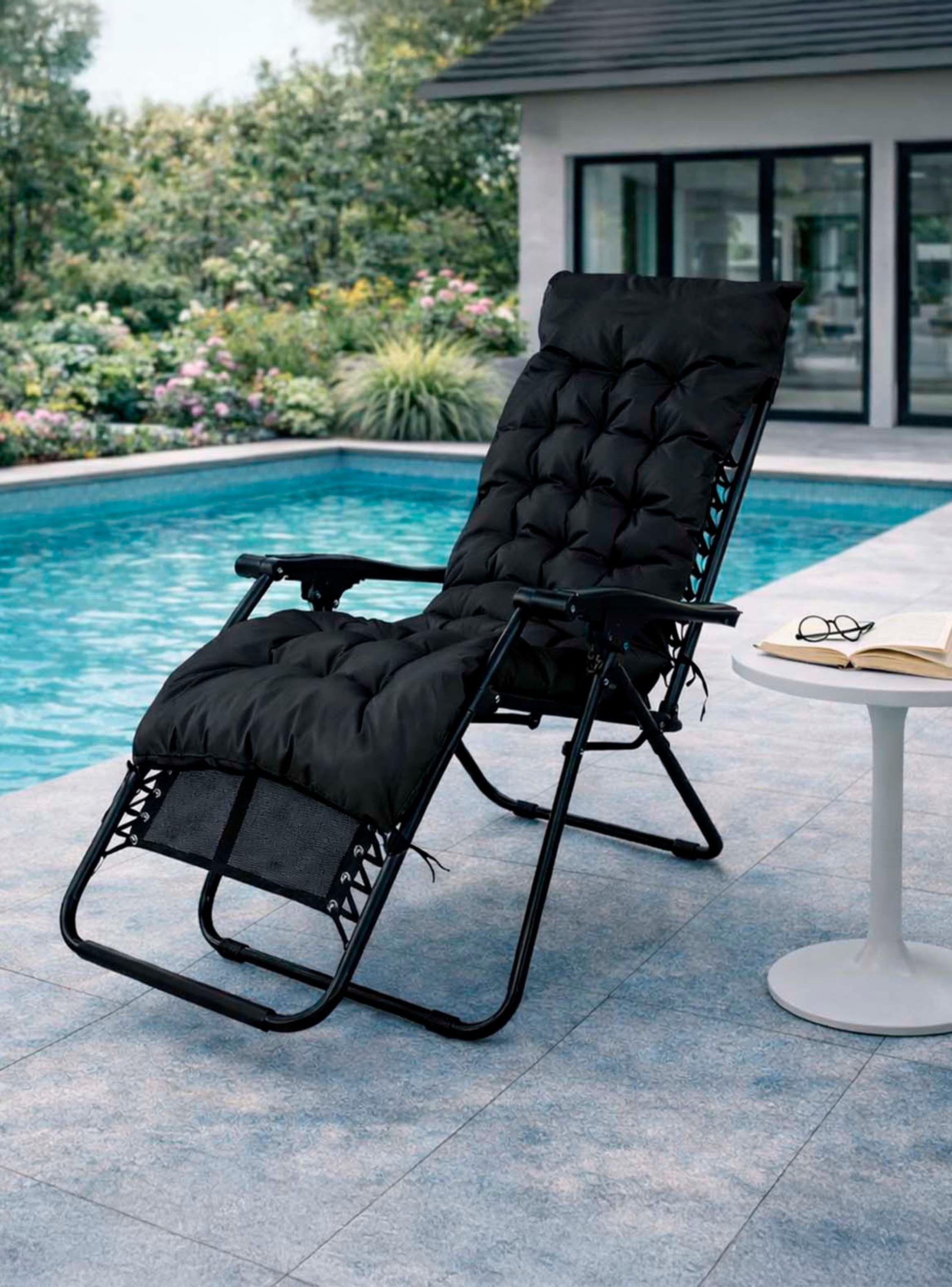 Reposera Plegable con Acolchado Negro-5