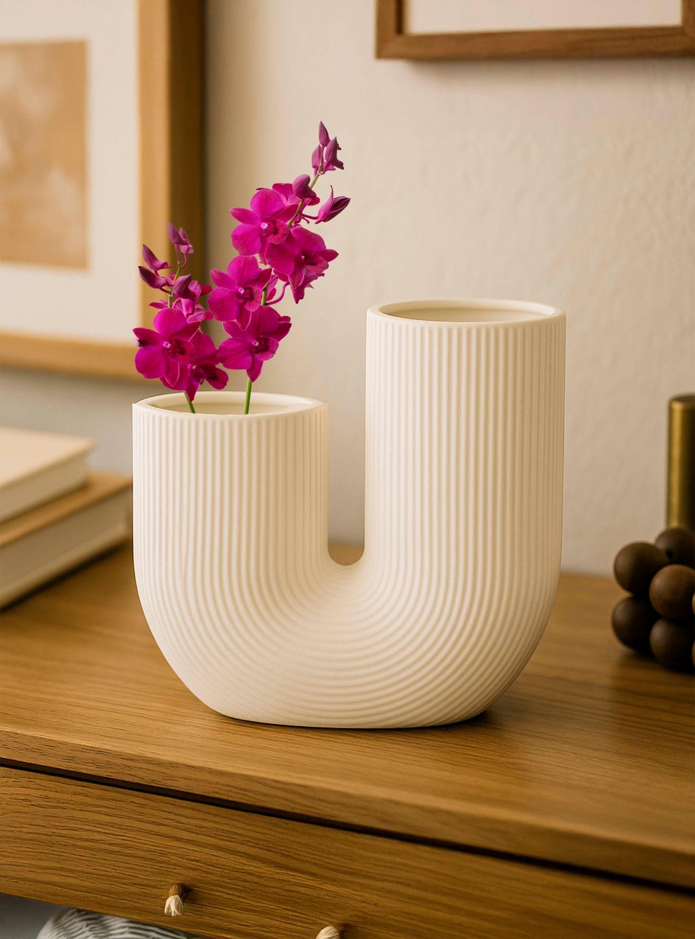 Florero Adorno Cerámica Blanco 21cm-2