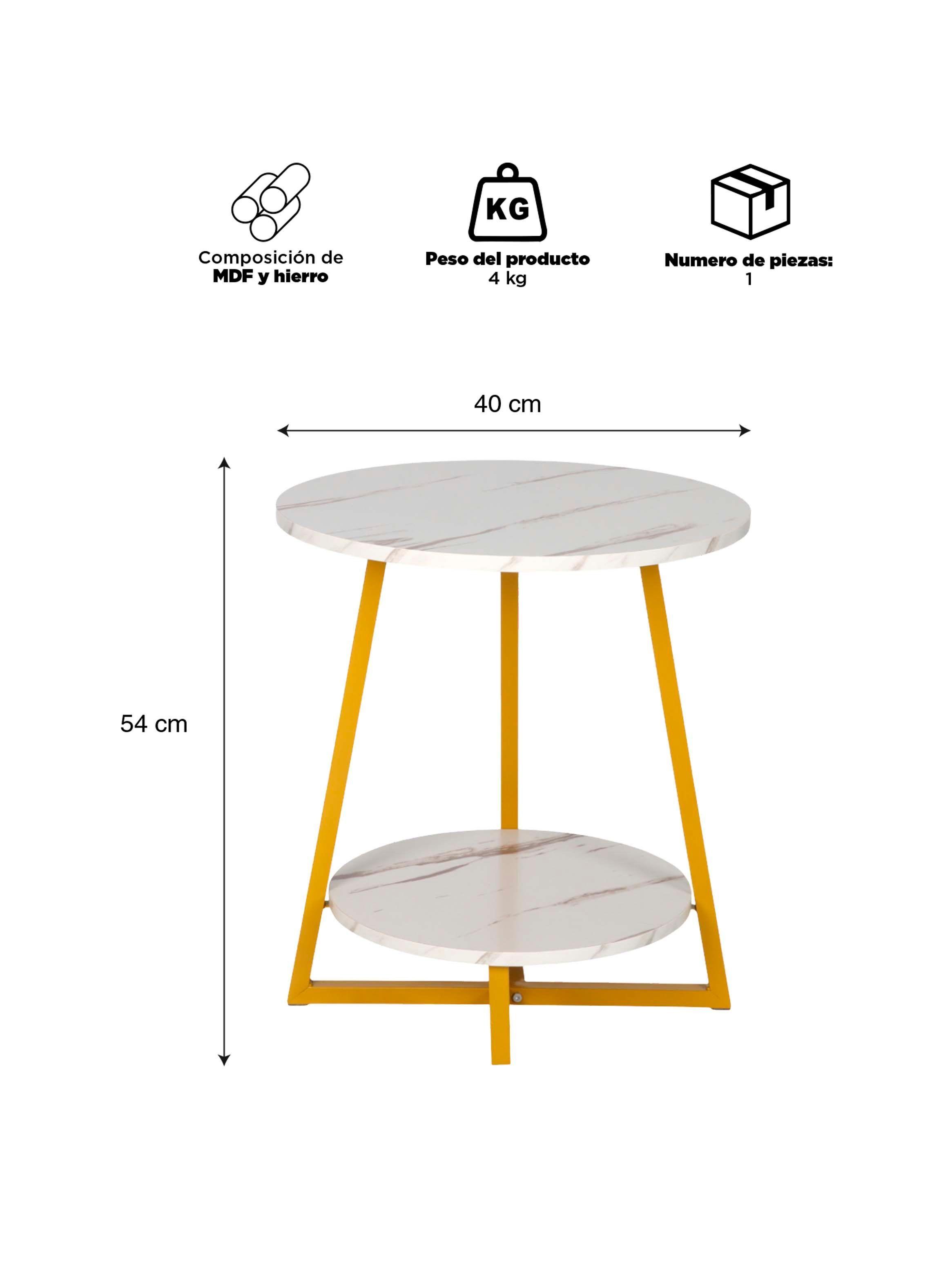 Mesa de Centro Lateral Dos Niveles Redonda Blanca-2