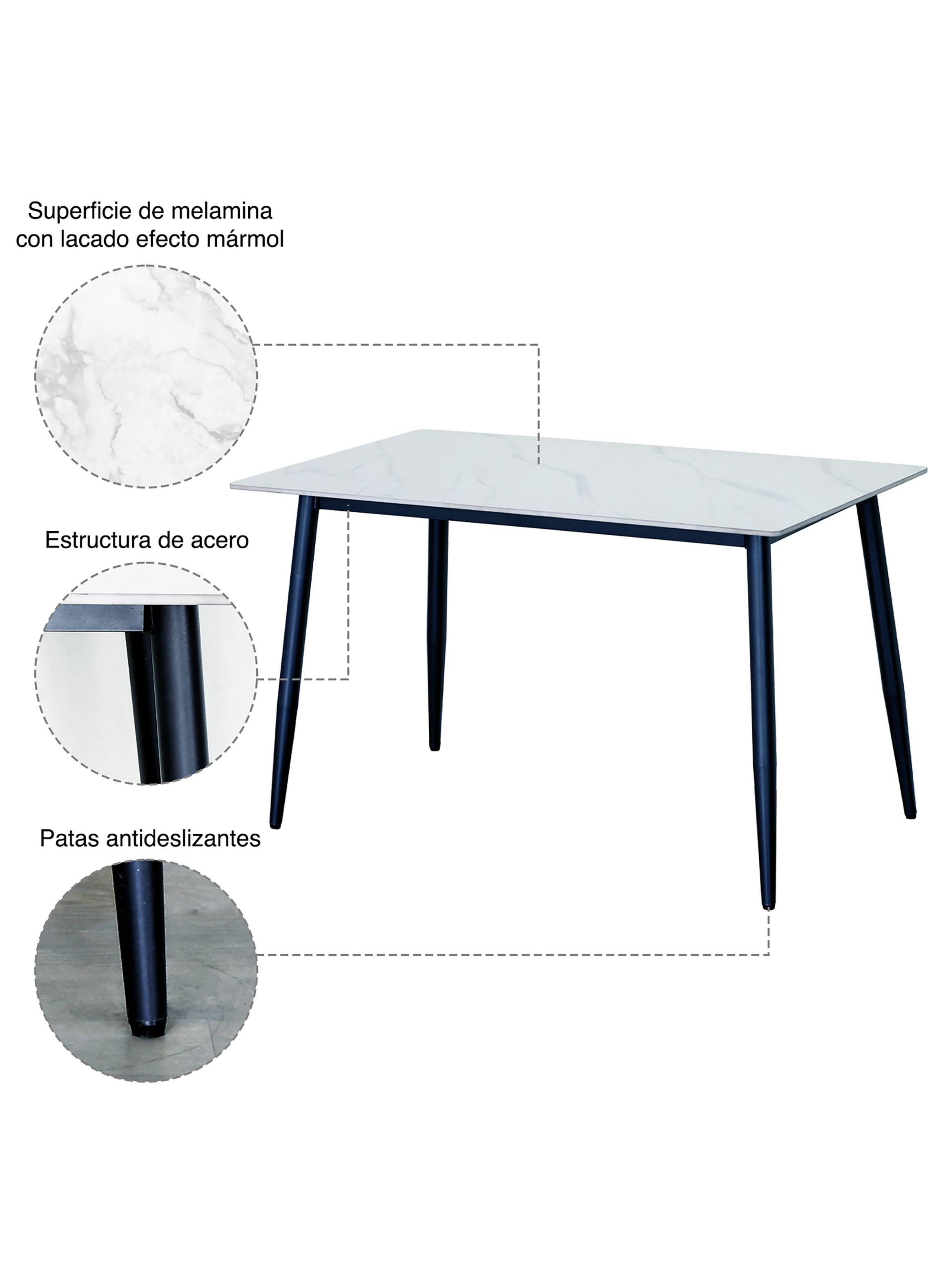 Mesa Comedor Estilo Marmol Blanco 121X72X73 Cm-4