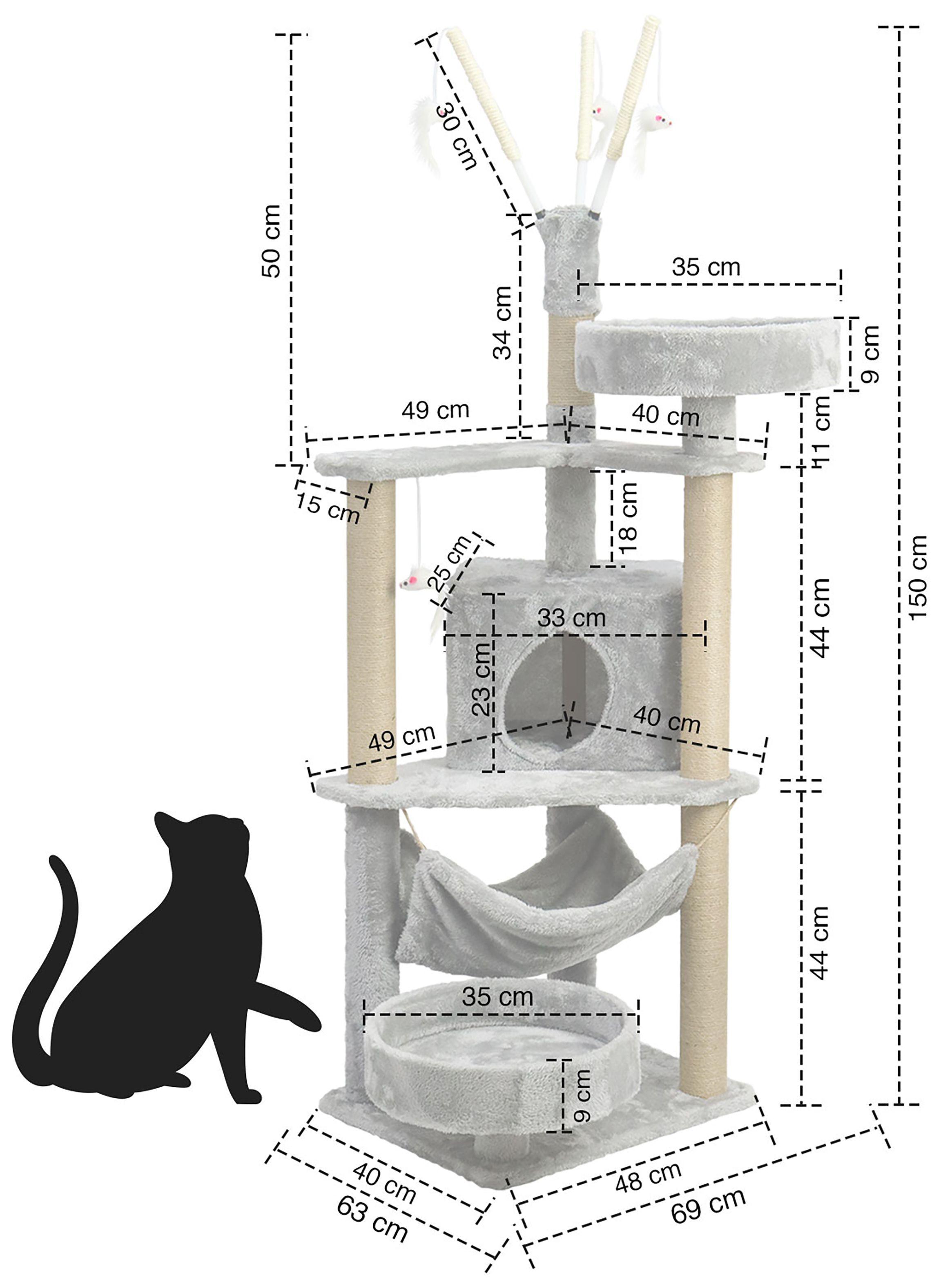 Gimnasio Rascador Para Gatos Interact 140cm Gris-6