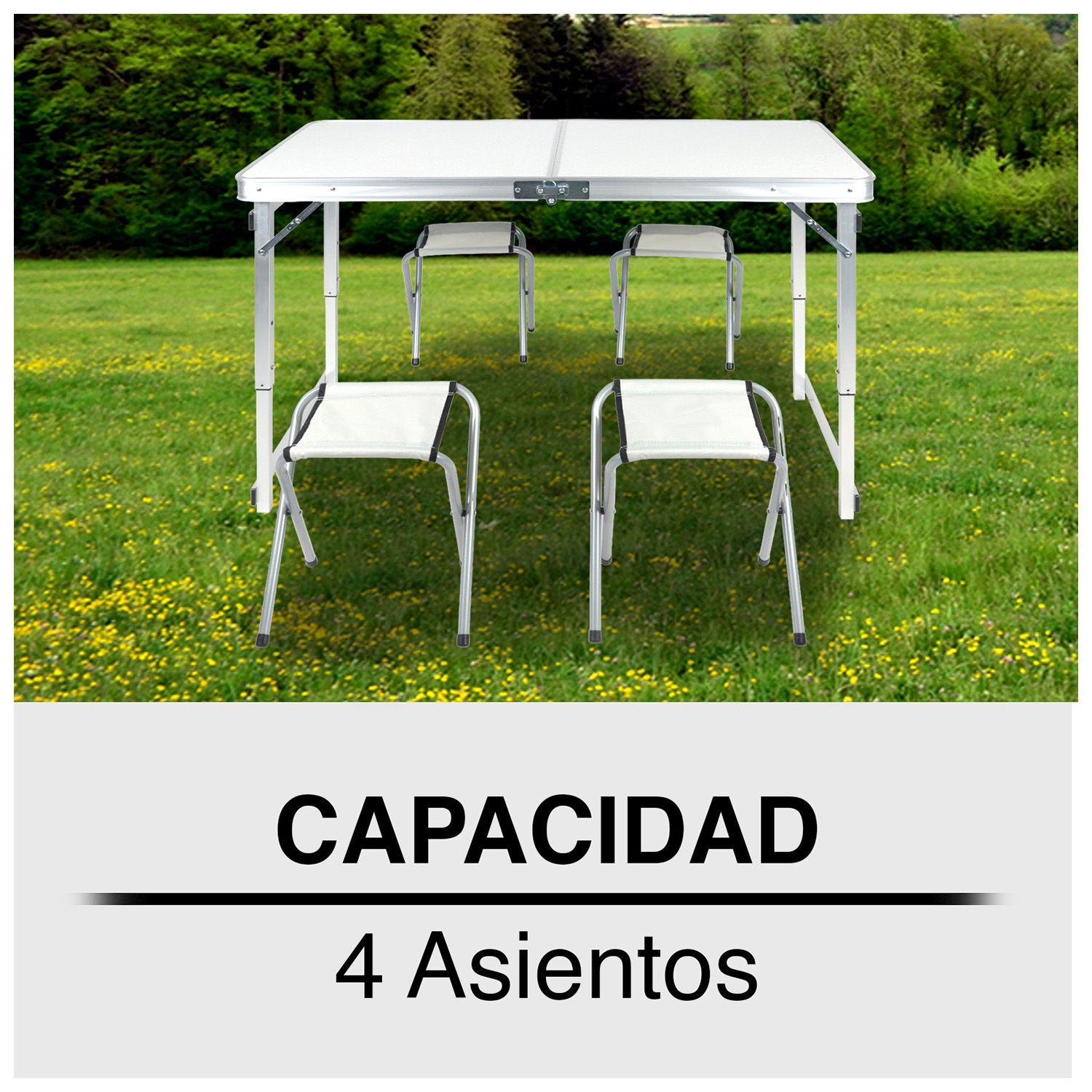 Mesa de Camping con Asientos Blanco-4