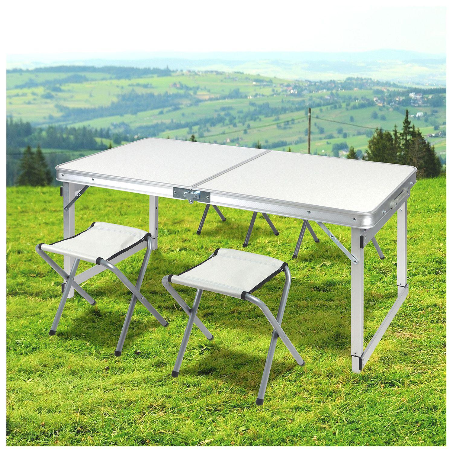 Mesa de Camping con Asientos Blanco-1