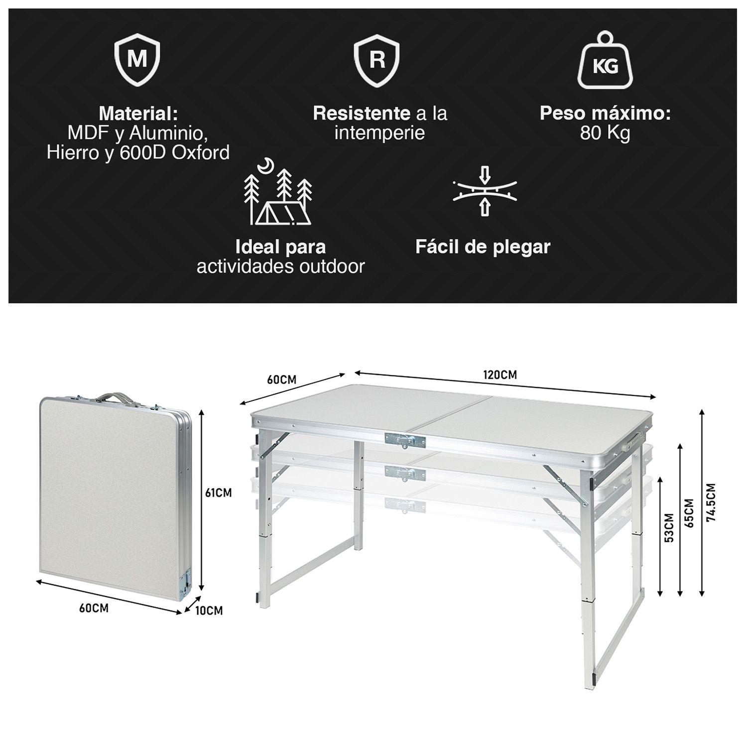 Mesa de Camping con Asientos Blanco-2
