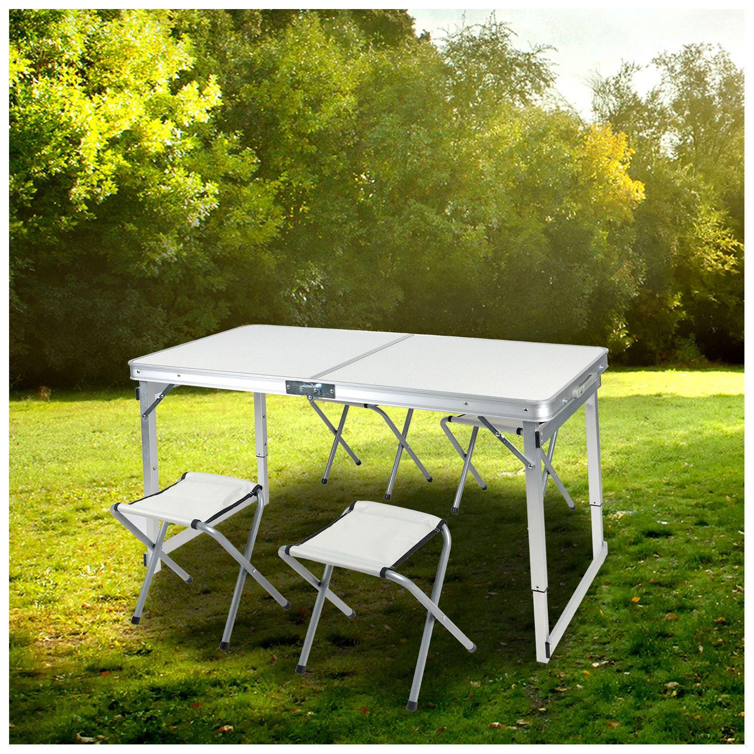 Mesa de Camping con Asientos Blanco-5