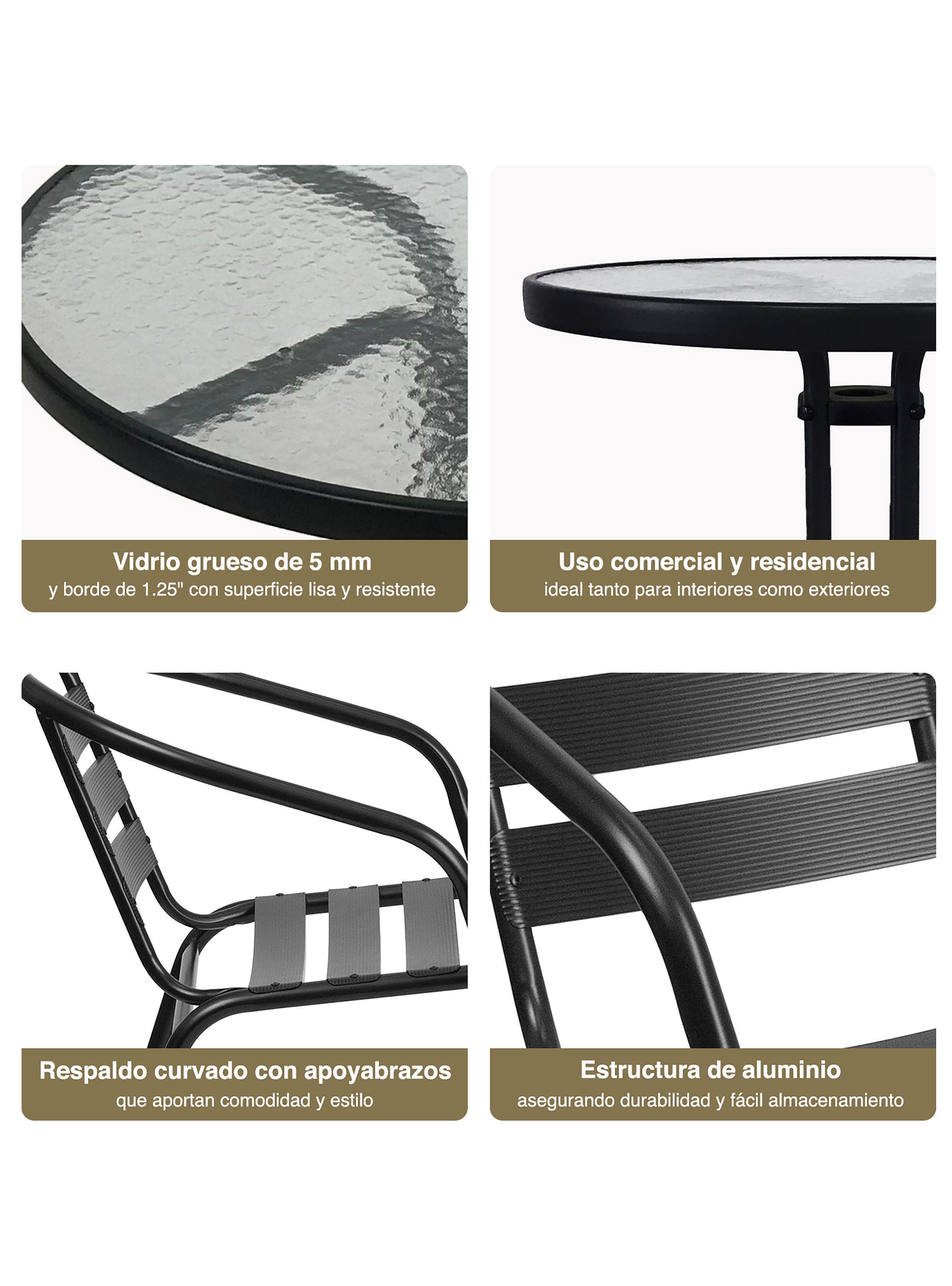 Set terraza 4 sillas acero + Mesa vidrio Negro 80x70 cm-6