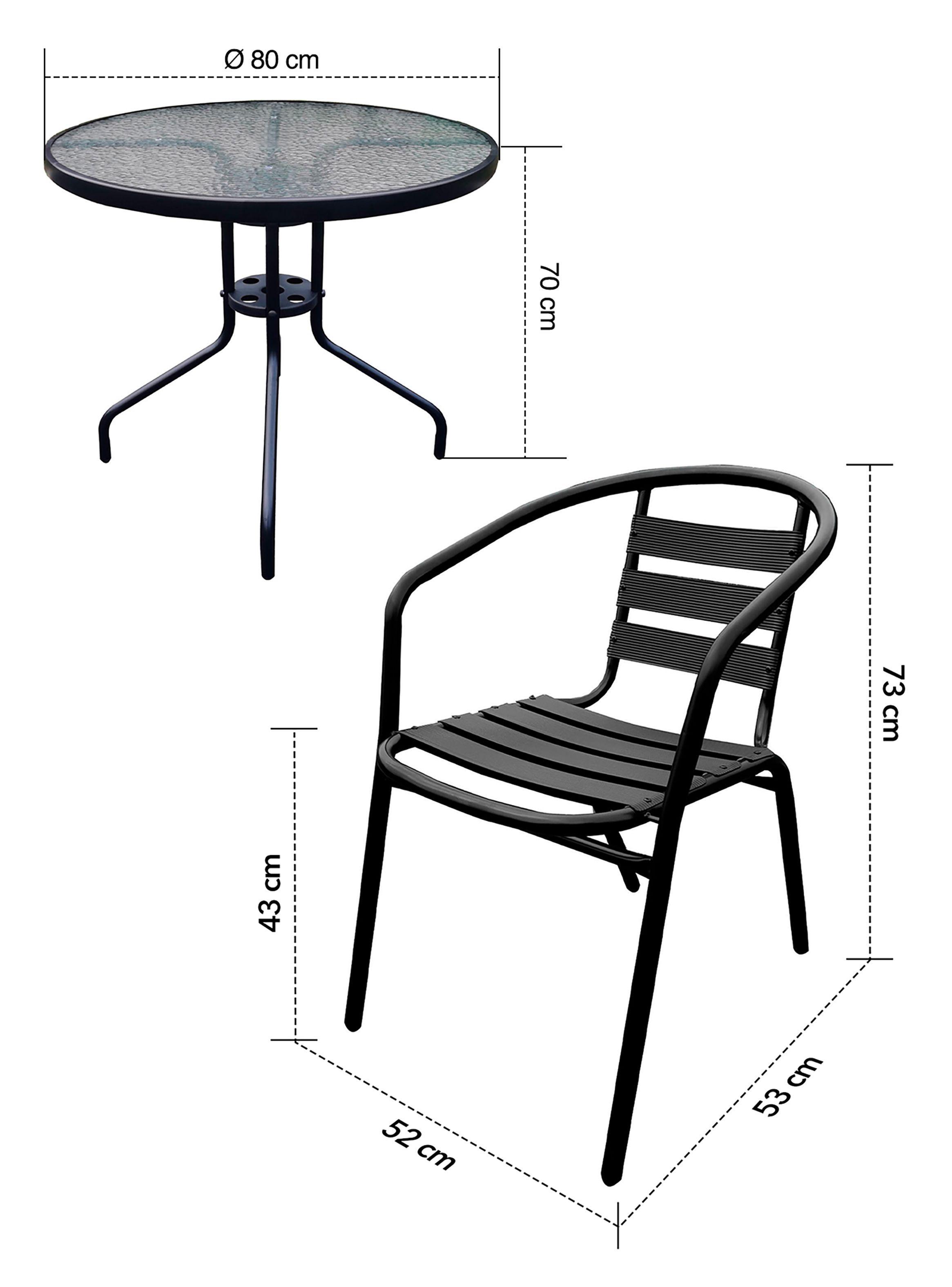 Set terraza 4 sillas acero + Mesa vidrio Negro 80x70 cm-7