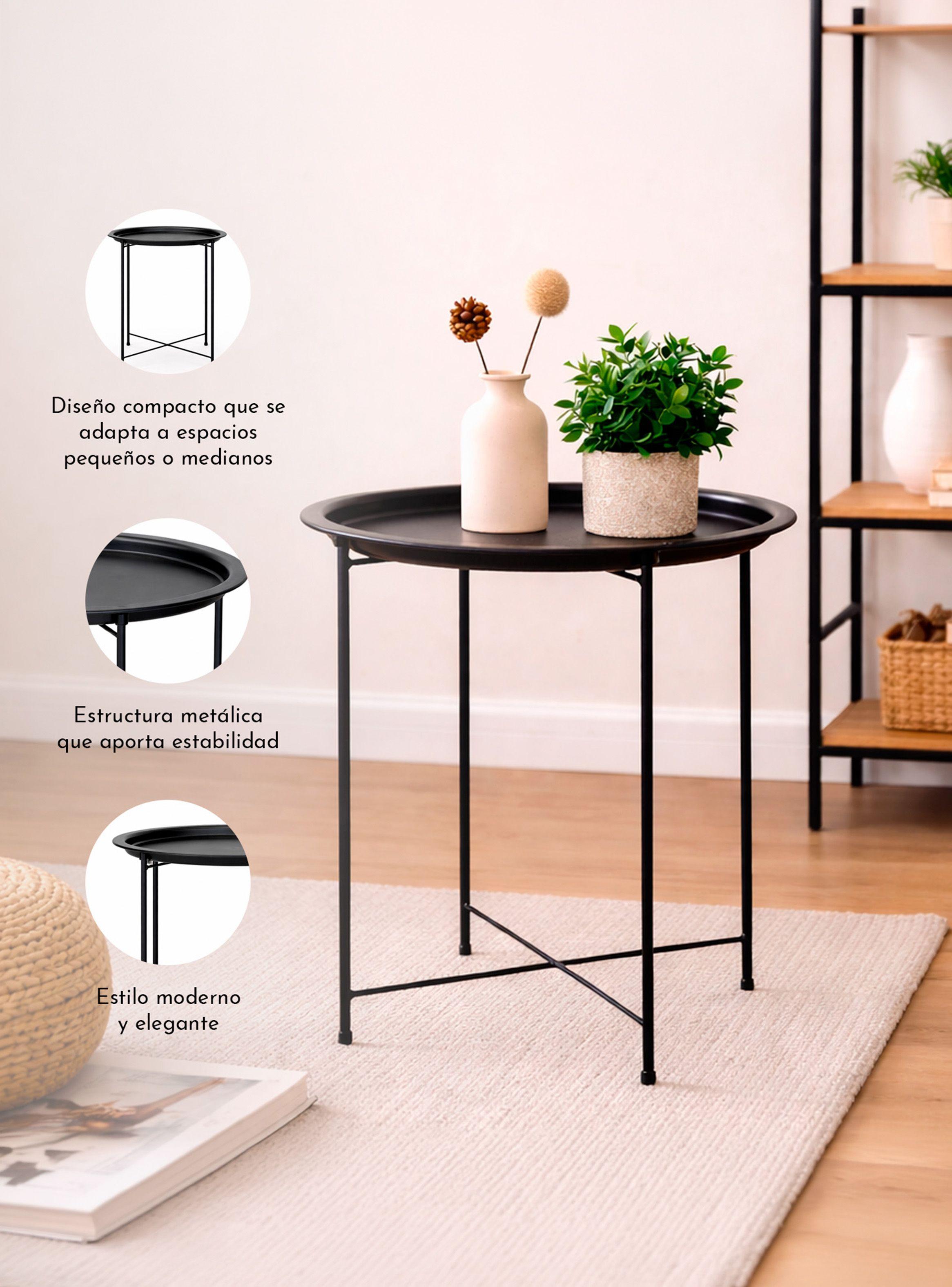 Mesa Lateral metálica redonda 51x47x47 cm Negro-3