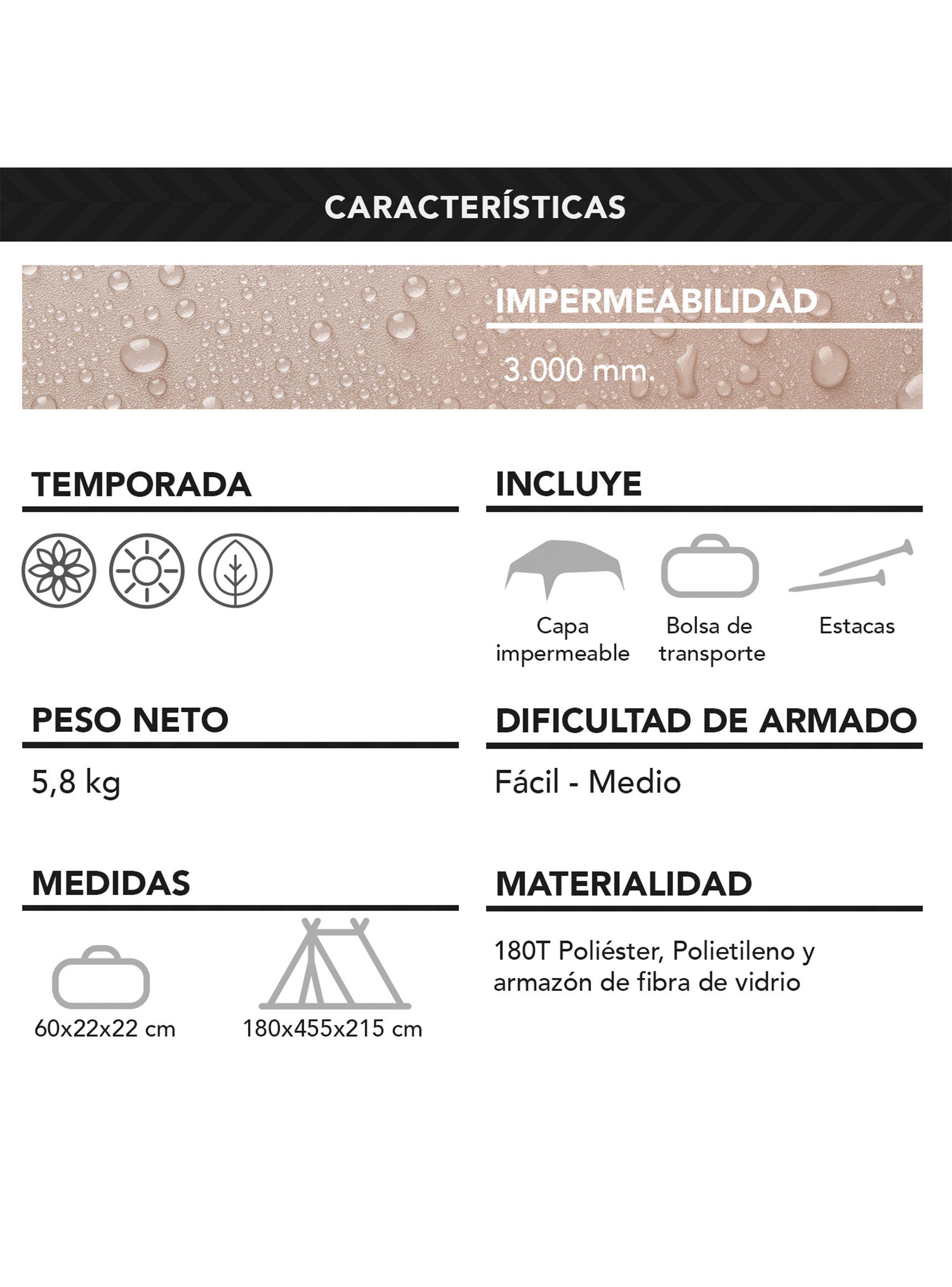 Carpa 6 Personas Camping Outdoor Beige-7