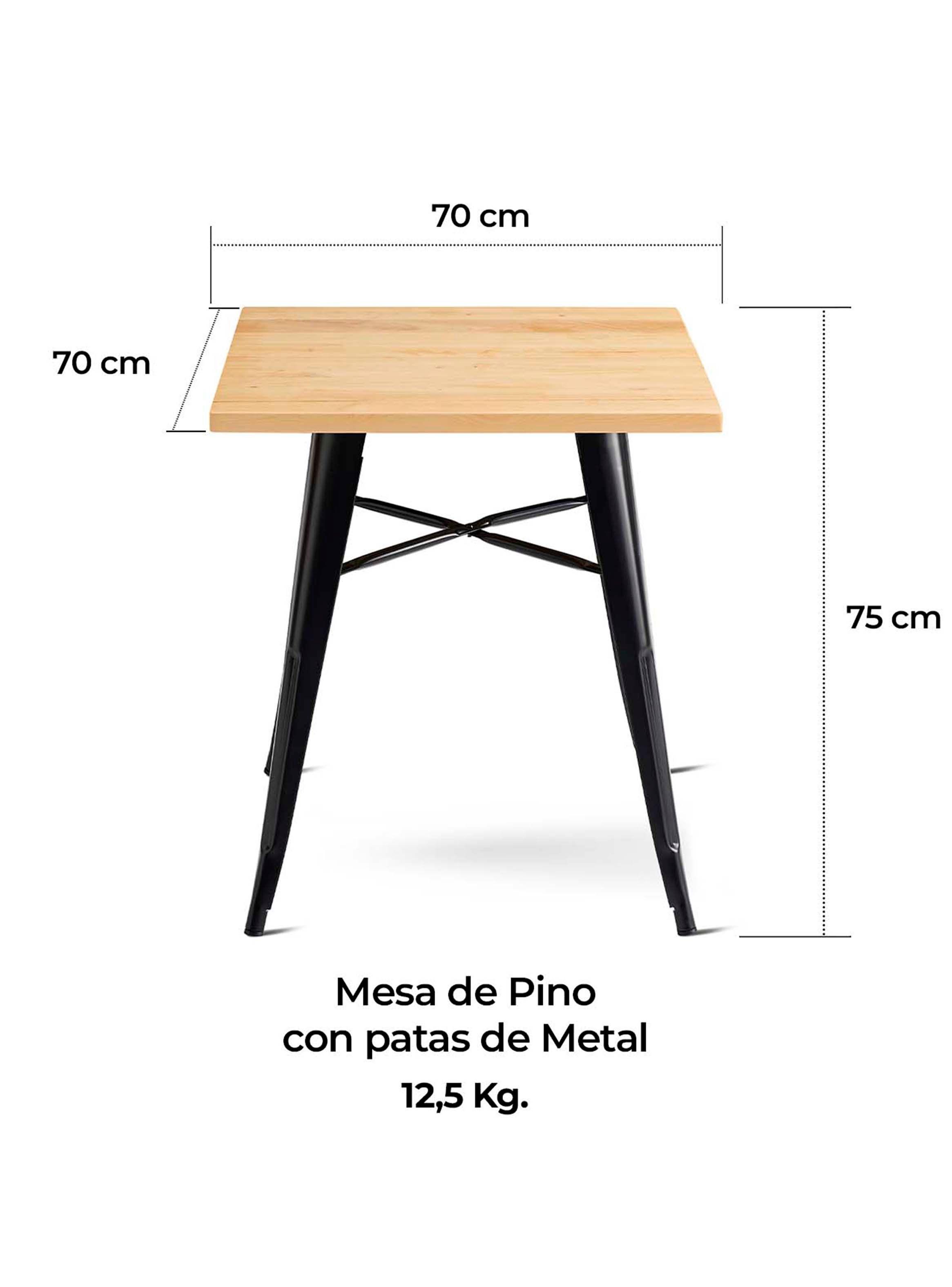 Mesa Metal Tolix cubierta Madera 70x70 cm-2