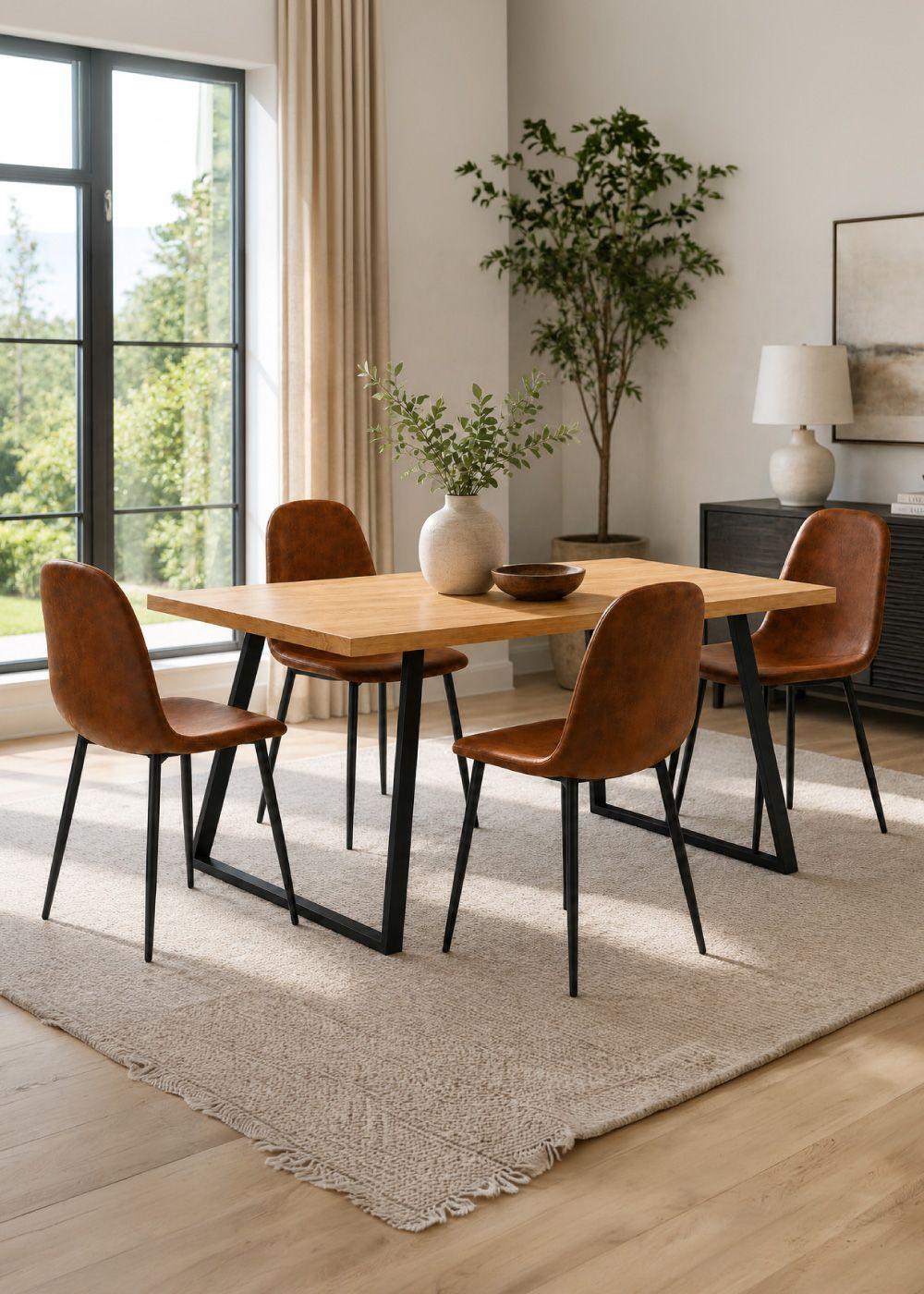 Comedor Soho Mesa 75 x 80 x 150 cm + 4 Sillas Pu Café.-0