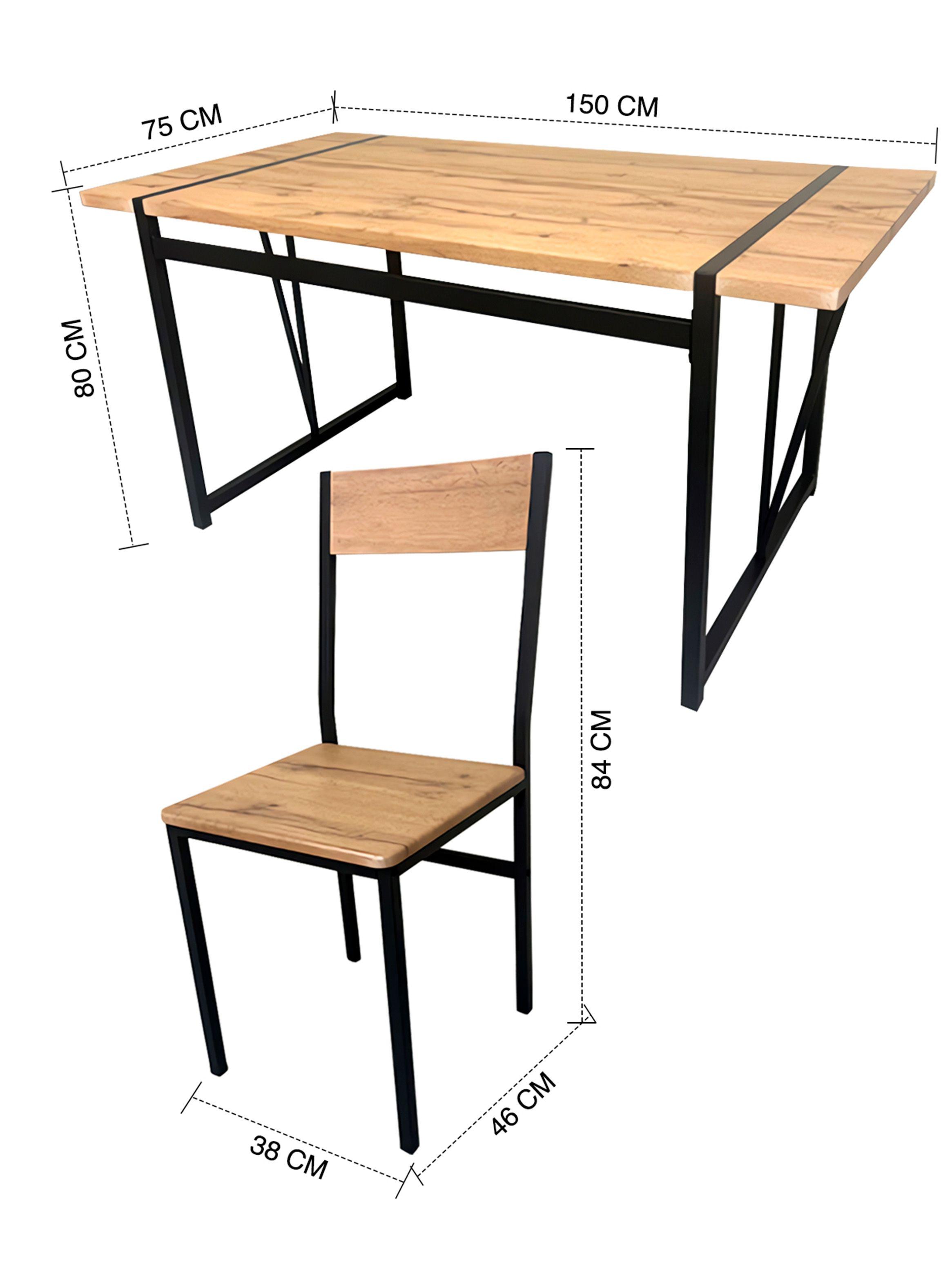 Comedor Mesa 75x80x150 6 Sillas Metal Madera-2